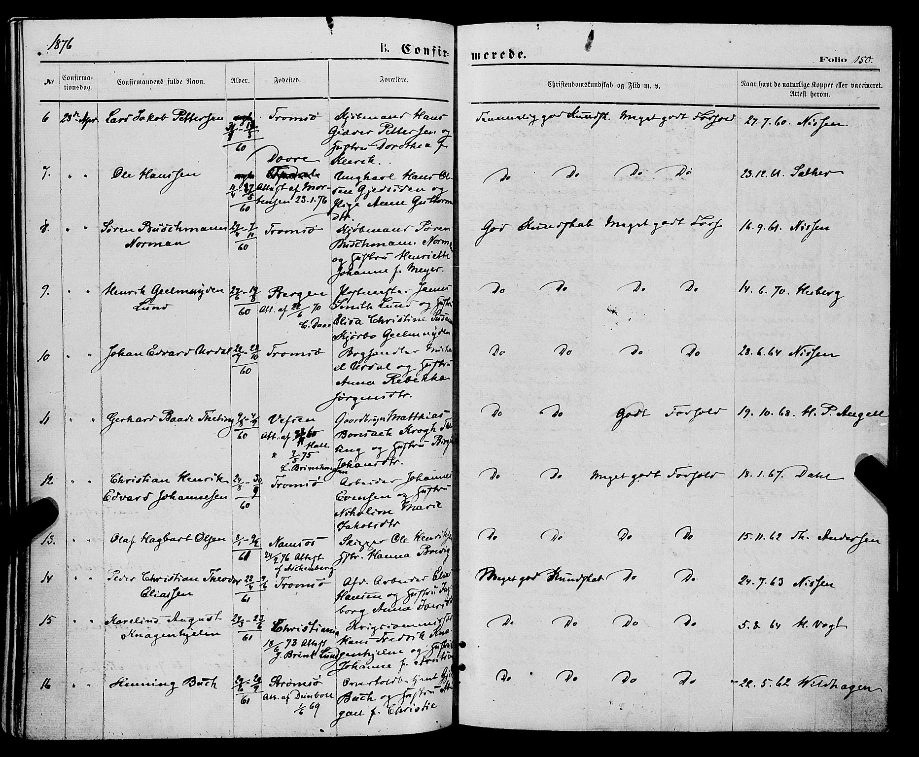 Tromsø sokneprestkontor/stiftsprosti/domprosti, SATØ/S-1343/G/Ga/L0013kirke: Parish register (official) no. 13, 1872-1877, p. 150