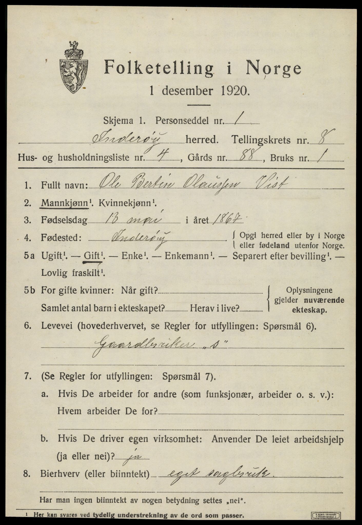 SAT, 1920 census for Inderøy, 1920, p. 5635