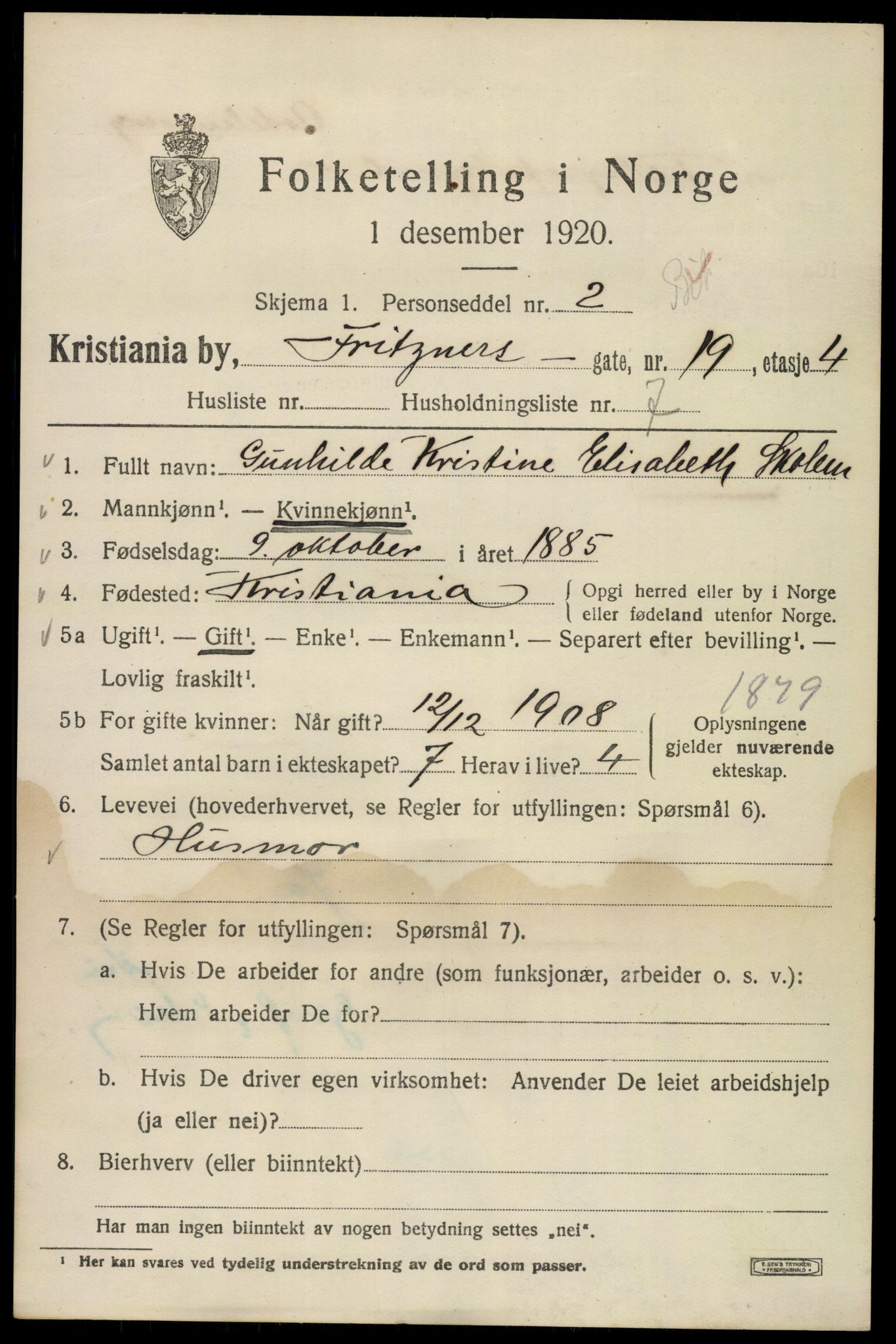 SAO, 1920 census for Kristiania, 1920, p. 240087