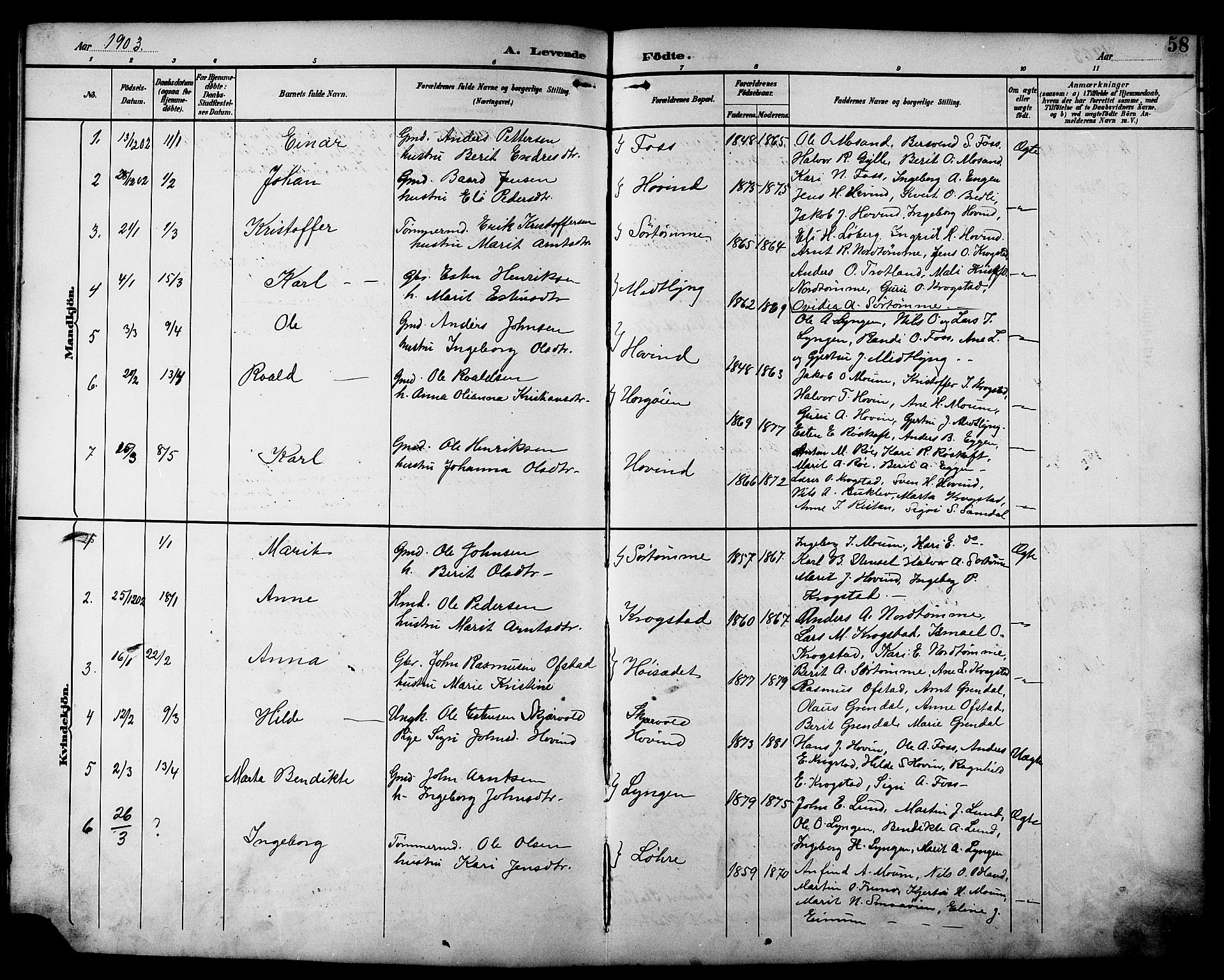 Ministerialprotokoller, klokkerbøker og fødselsregistre - Sør-Trøndelag, SAT/A-1456/692/L1111: Parish register (copy) no. 692C06, 1890-1904, p. 58
