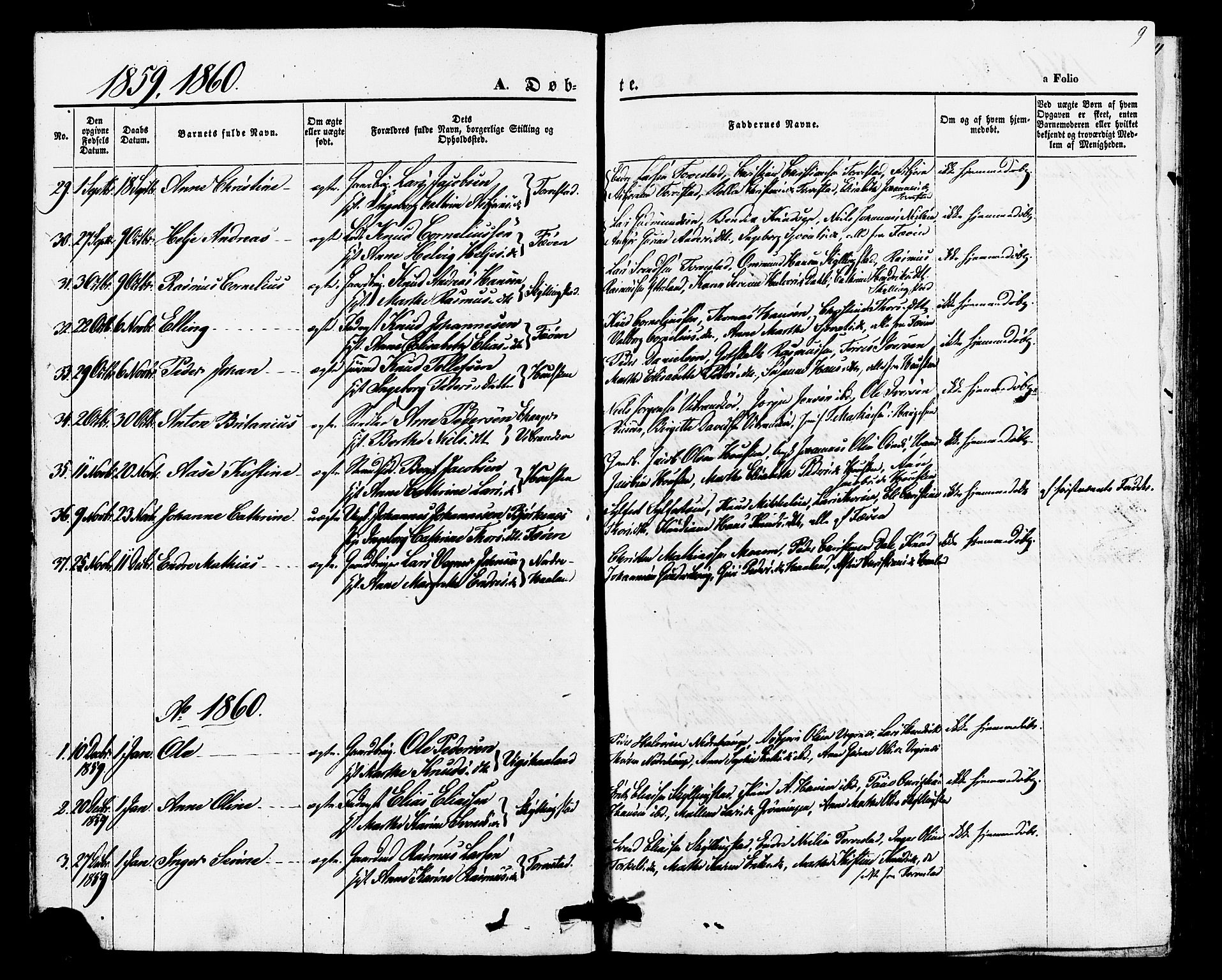 Torvastad sokneprestkontor, AV/SAST-A -101857/H/Ha/Haa/L0010: Parish register (official) no. A 10, 1857-1878, p. 9