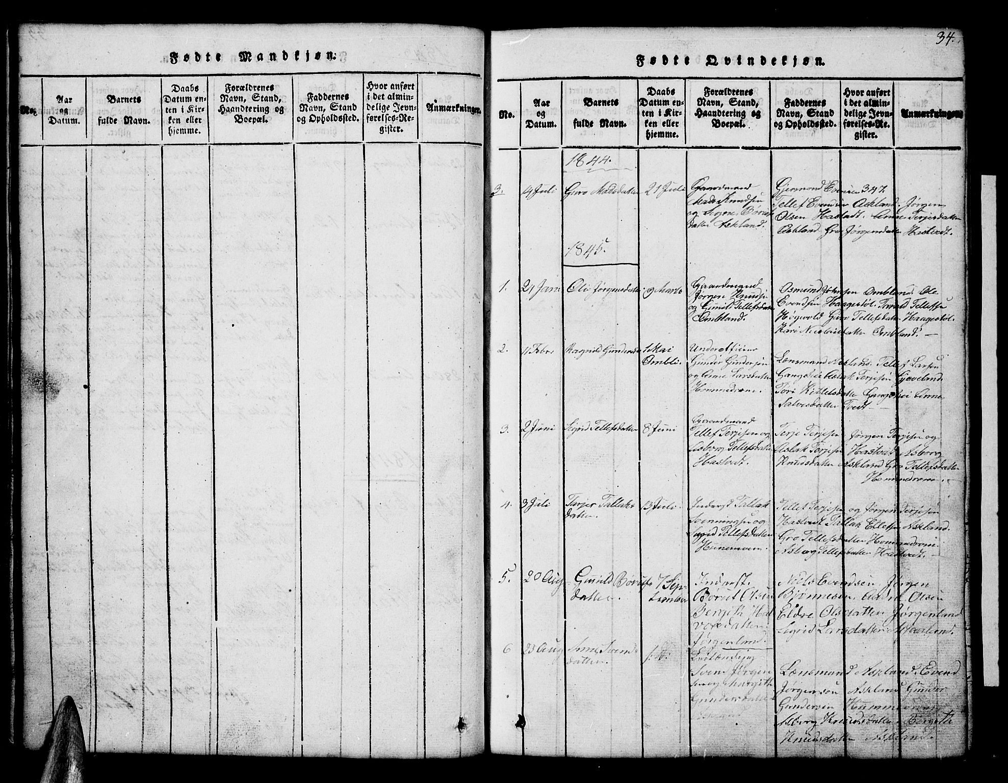 Åmli sokneprestkontor, AV/SAK-1111-0050/F/Fb/Fba/L0001: Parish register (copy) no. B 1, 1816-1890, p. 34