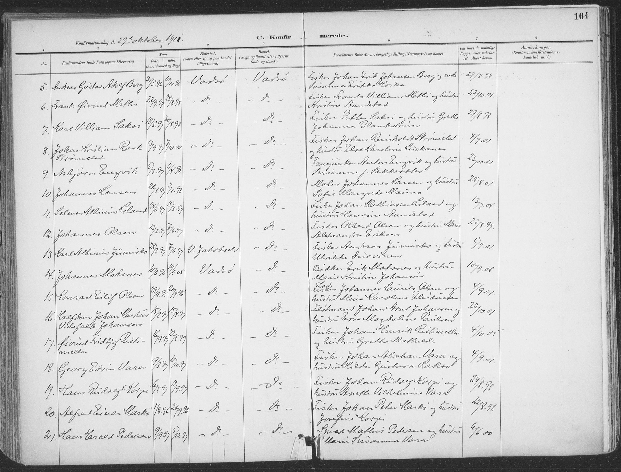 Vadsø sokneprestkontor, SATØ/S-1325/H/Ha/L0007kirke: Parish register (official) no. 7, 1896-1916, p. 164