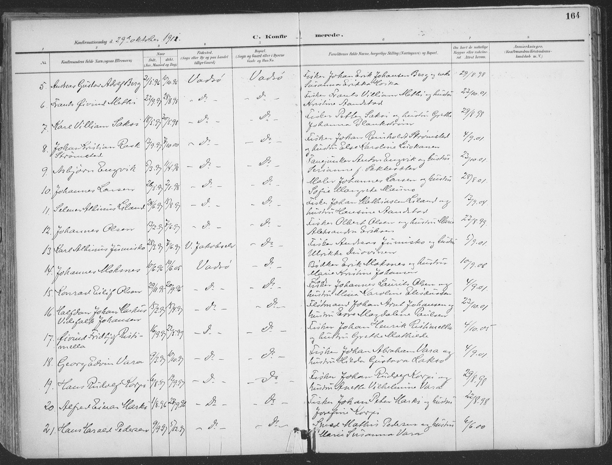 Vadsø sokneprestkontor, AV/SATØ-S-1325/H/Ha/L0007kirke: Parish register (official) no. 7, 1896-1916, p. 164