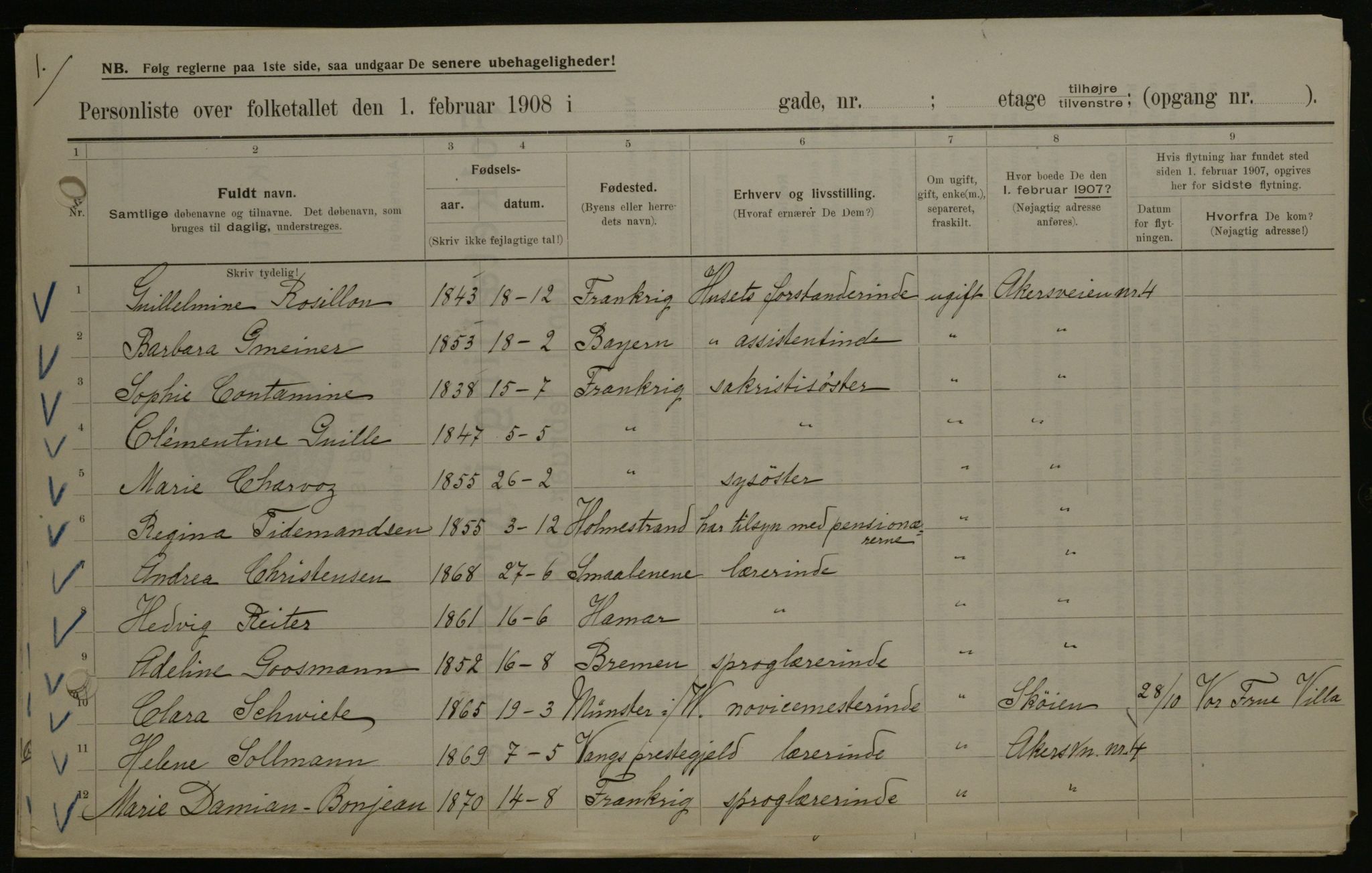 OBA, Municipal Census 1908 for Kristiania, 1908, p. 1009