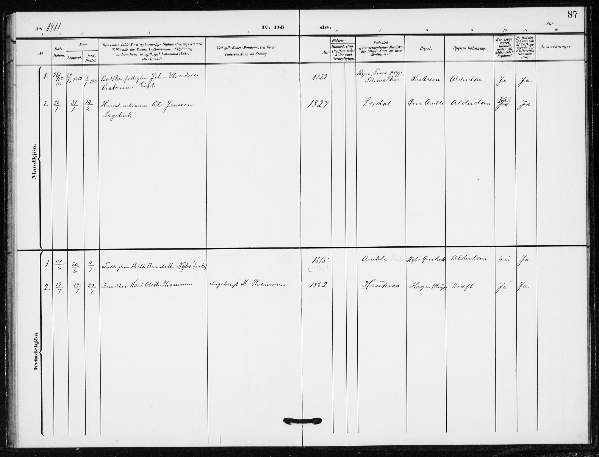 Sogndal sokneprestembete, AV/SAB-A-81301/H/Hab/Habb/L0002: Parish register (copy) no. B 2, 1908-1933, p. 87