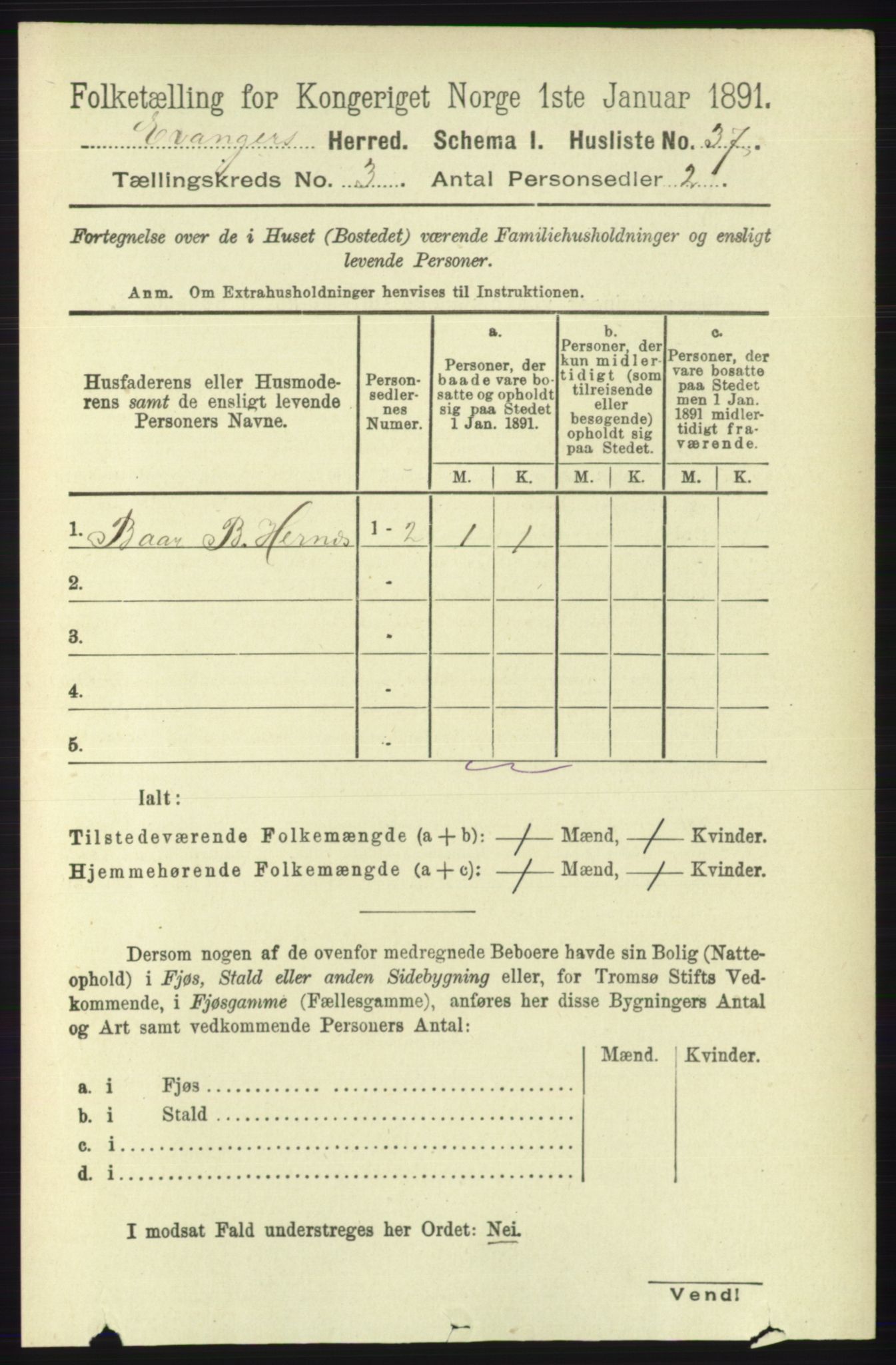 RA, 1891 census for 1237 Evanger, 1891, p. 845