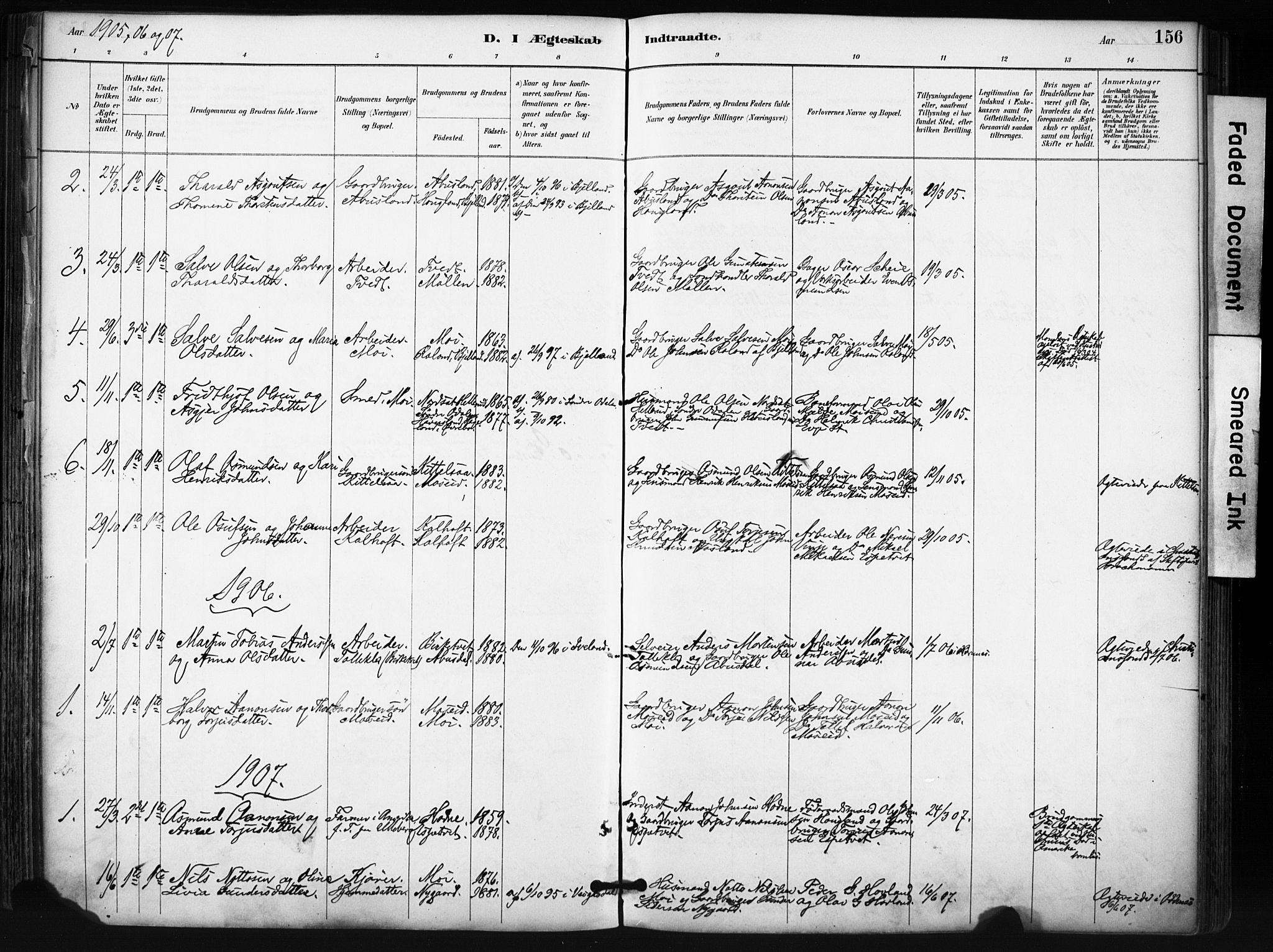 Evje sokneprestkontor, SAK/1111-0008/F/Fa/Fab/L0003: Parish register (official) no. A 3, 1884-1909, p. 156