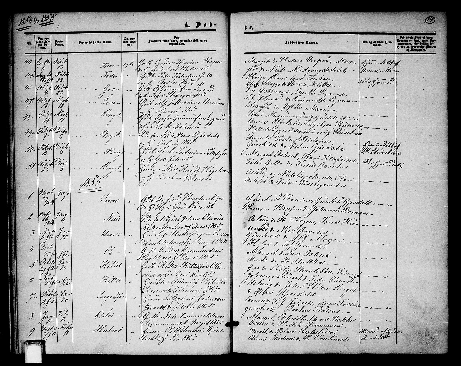 Tinn kirkebøker, SAKO/A-308/G/Ga/L0002: Parish register (copy) no. I 2, 1851-1883, p. 14