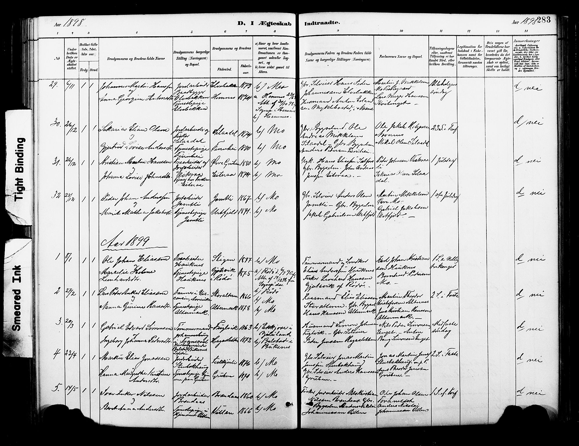 Ministerialprotokoller, klokkerbøker og fødselsregistre - Nordland, SAT/A-1459/827/L0421: Parish register (copy) no. 827C10, 1887-1906, p. 283