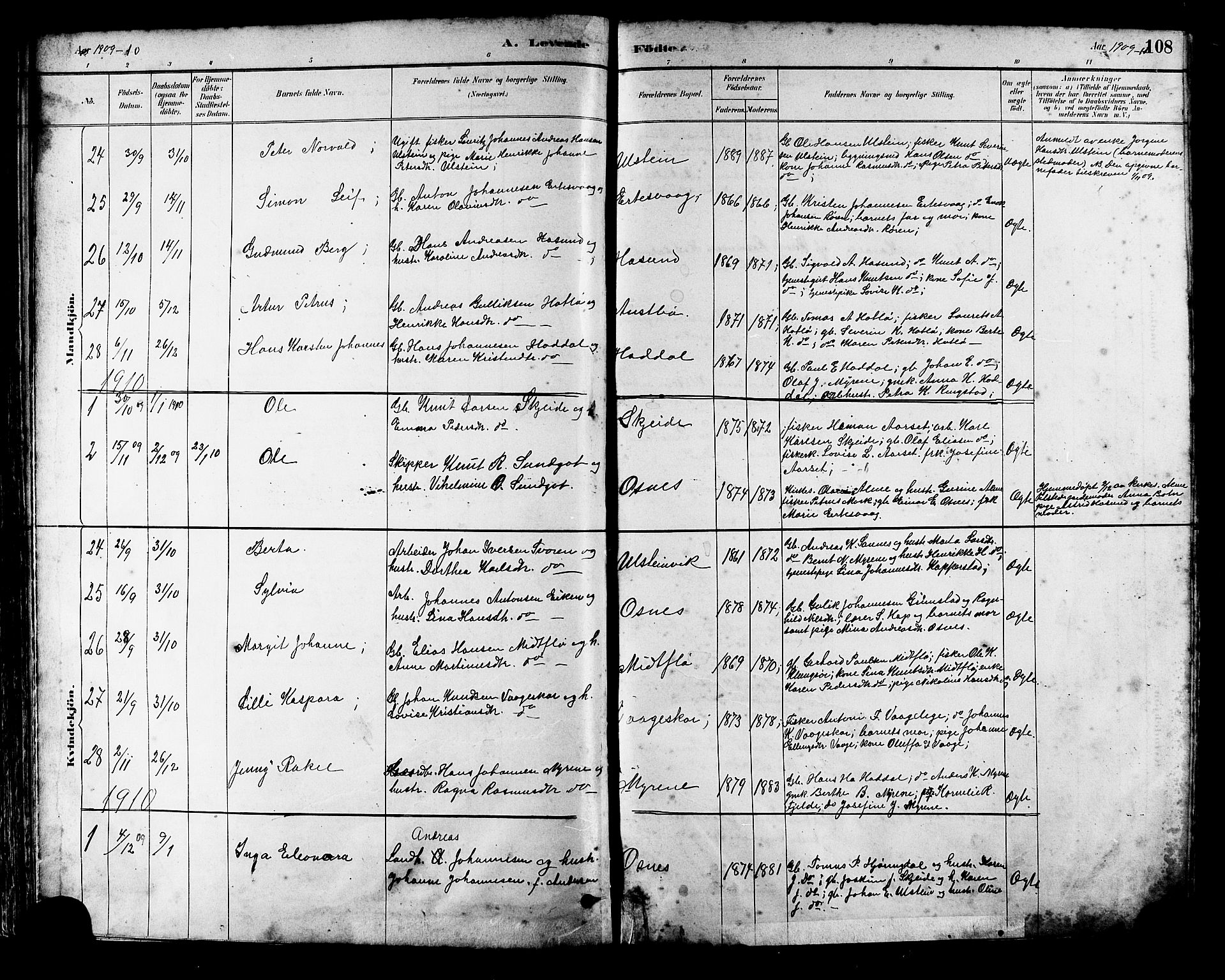 Ministerialprotokoller, klokkerbøker og fødselsregistre - Møre og Romsdal, AV/SAT-A-1454/509/L0112: Parish register (copy) no. 509C02, 1883-1922, p. 108