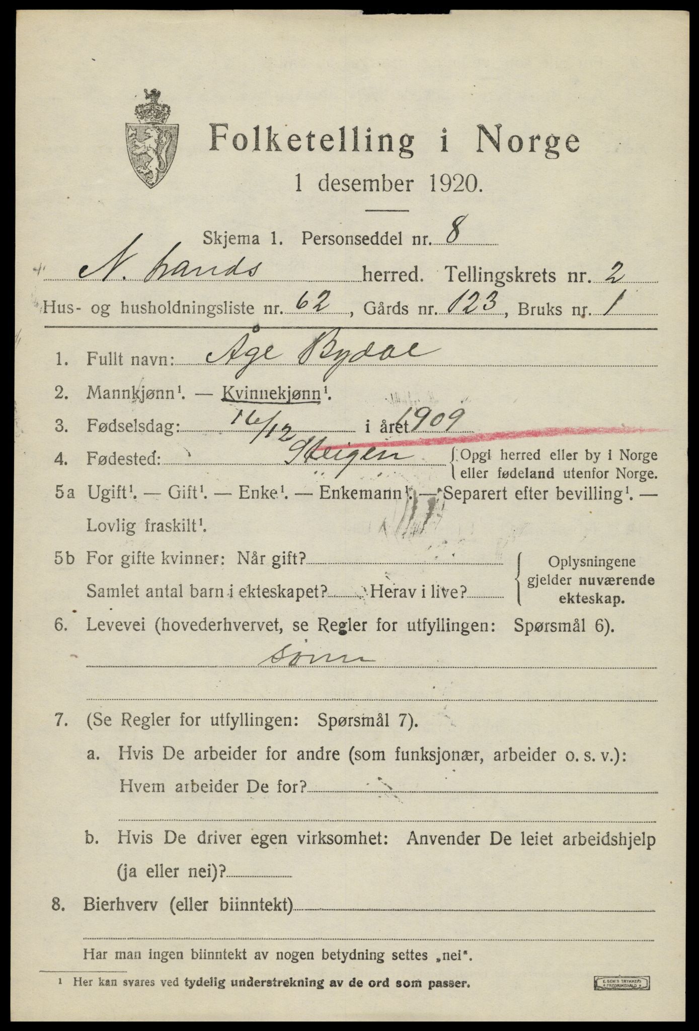 SAH, 1920 census for Nordre Land, 1920, p. 2242