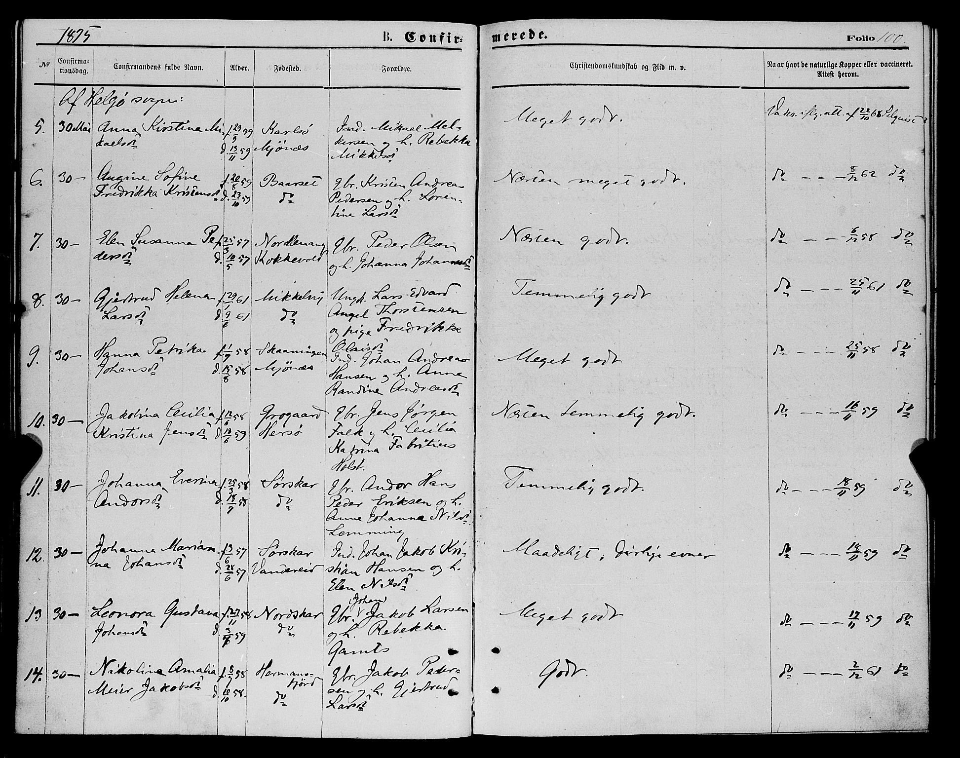 Karlsøy sokneprestembete, SATØ/S-1299/H/Ha/Haa/L0005kirke: Parish register (official) no. 5, 1872-1878, p. 100