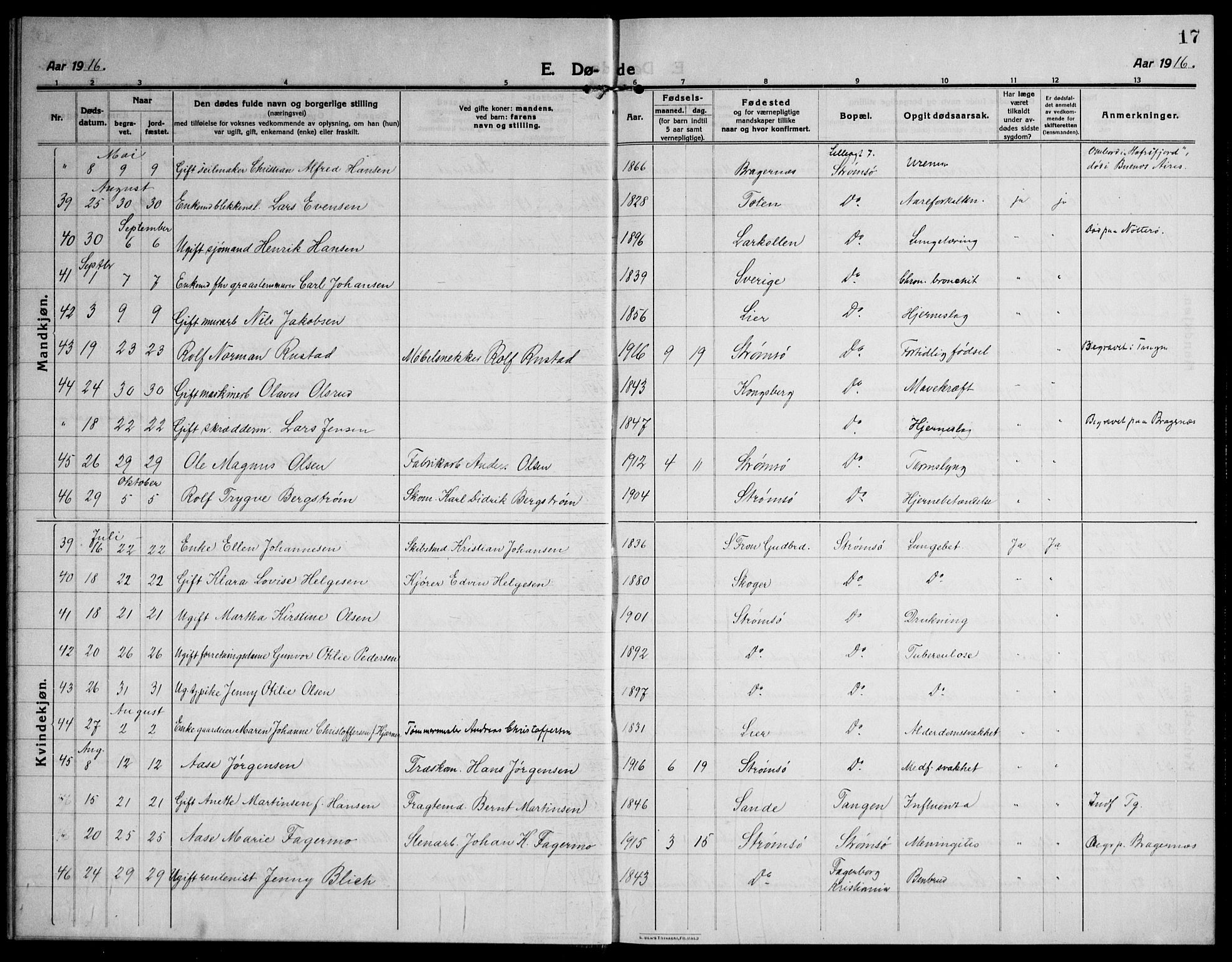 Strømsø kirkebøker, AV/SAKO-A-246/F/Fa/L0028: Parish register (official) no. I 29, 1914-1937, p. 17