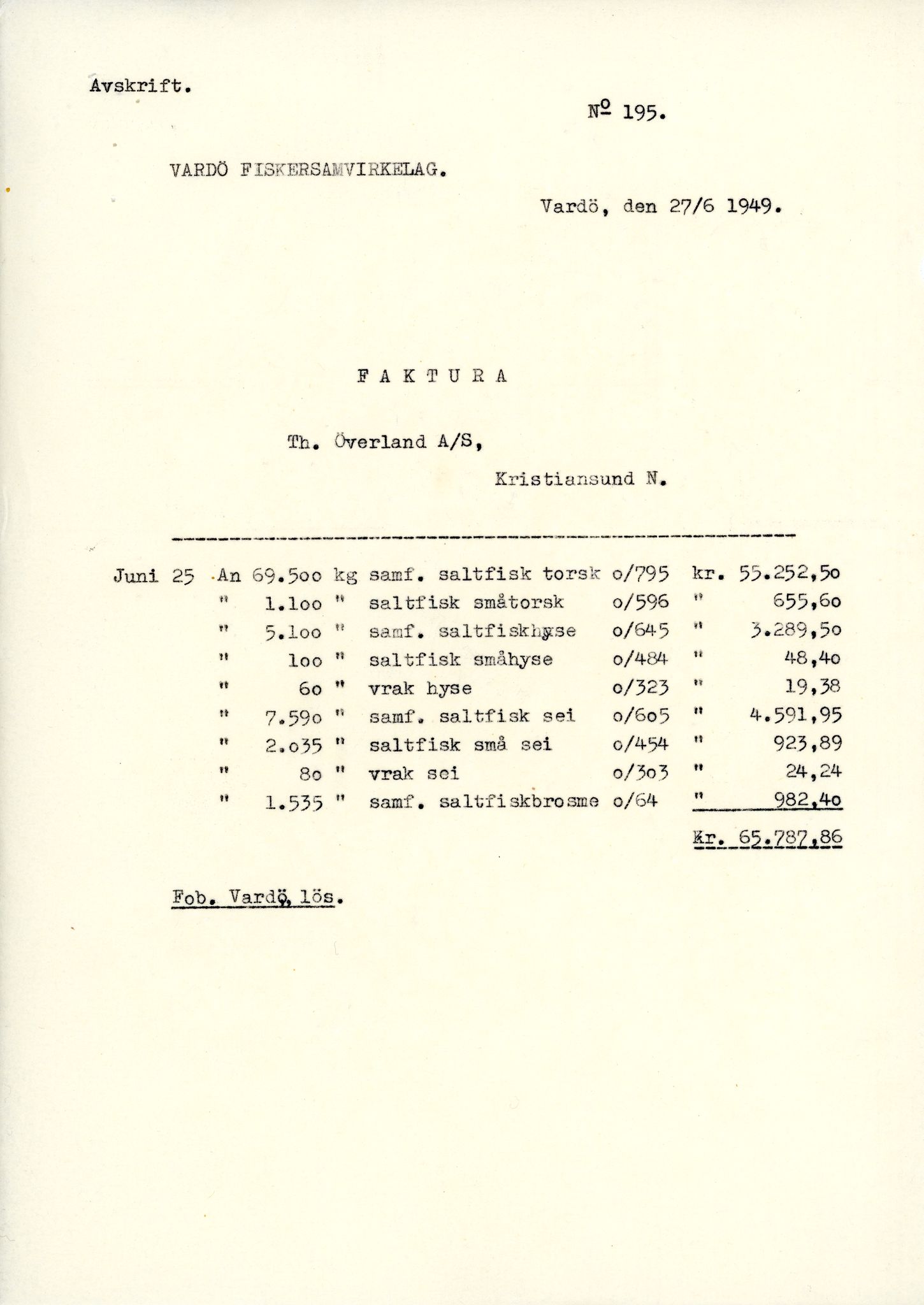 Vardø Fiskersamvirkelag, VAMU/A-0037/D/Da/L0008: Korrespondanse Tr-År, 1947-1950