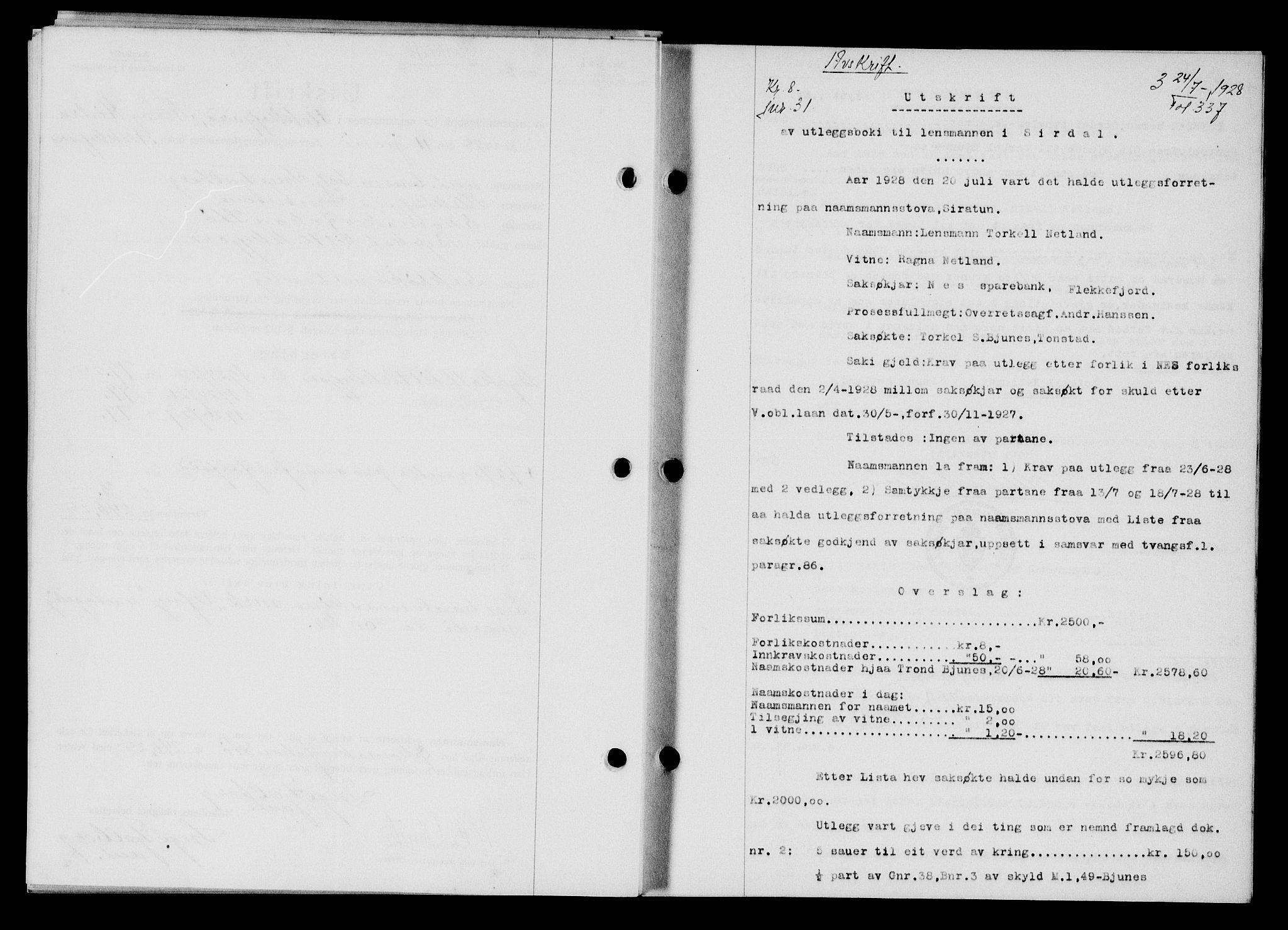 Flekkefjord sorenskriveri, SAK/1221-0001/G/Gb/Gba/L0044: Mortgage book no. 42, 1928-1929, Deed date: 24.07.1928