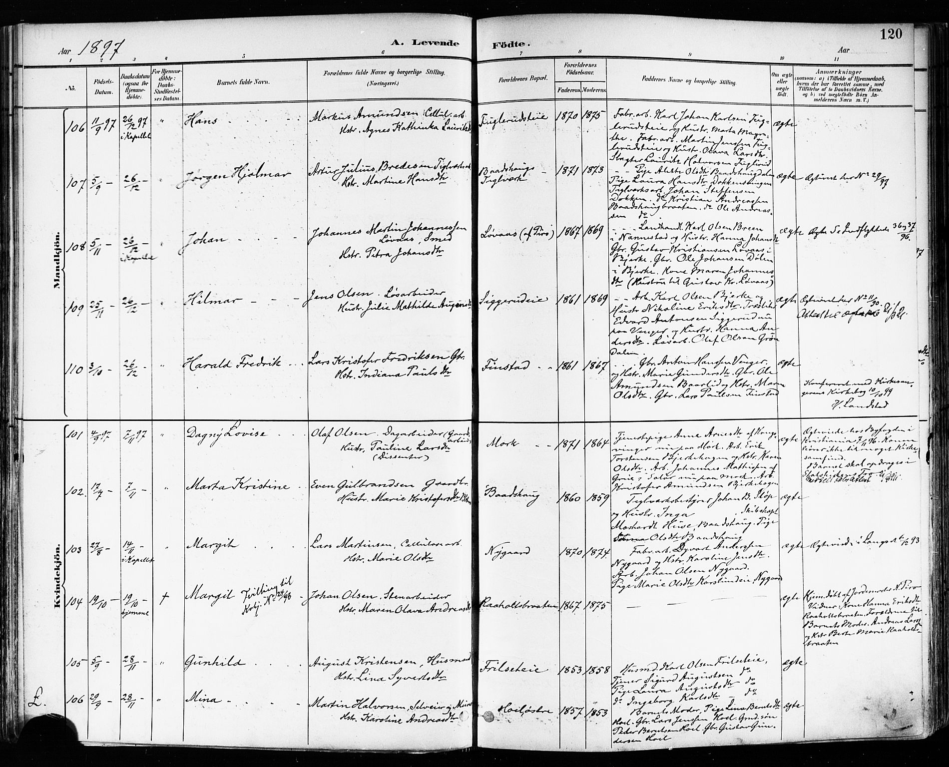 Eidsvoll prestekontor Kirkebøker, AV/SAO-A-10888/F/Fa/L0004: Parish register (official) no. I 4, 1891-1900, p. 120