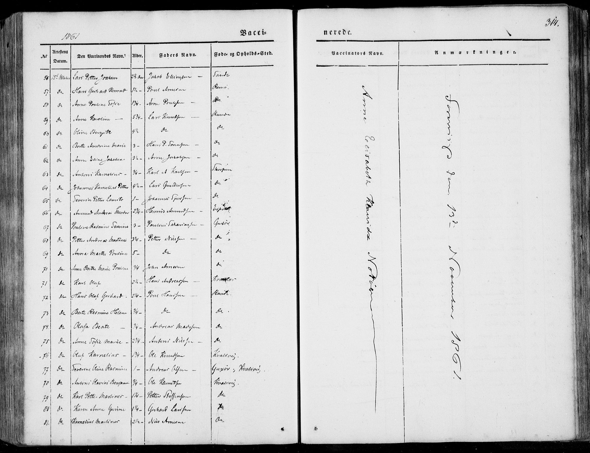 Ministerialprotokoller, klokkerbøker og fødselsregistre - Møre og Romsdal, AV/SAT-A-1454/507/L0070: Parish register (official) no. 507A05, 1842-1873, p. 314