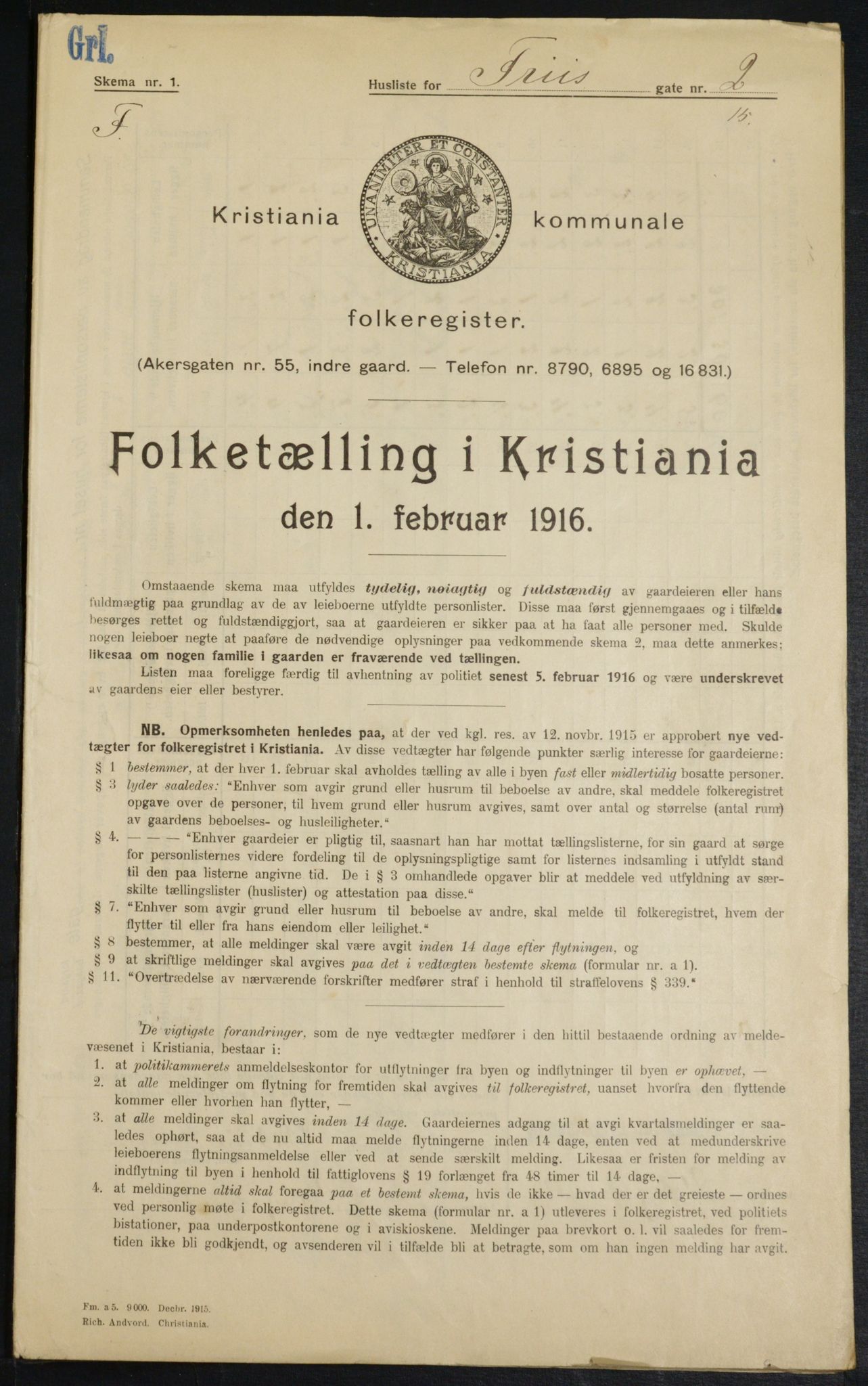 OBA, Municipal Census 1916 for Kristiania, 1916, p. 27322