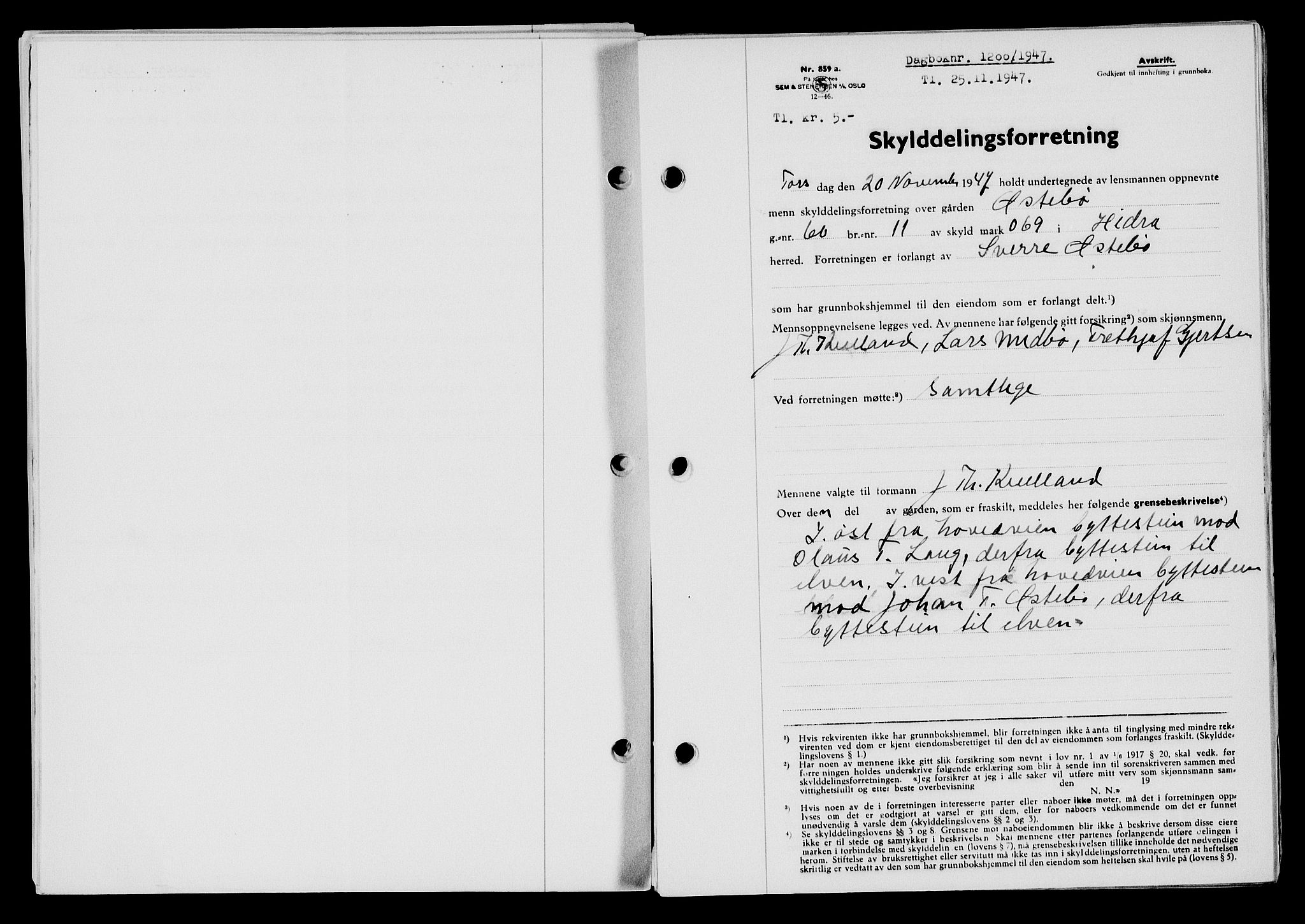 Flekkefjord sorenskriveri, AV/SAK-1221-0001/G/Gb/Gba/L0063: Mortgage book no. A-11, 1947-1948, Diary no: : 1200/1947