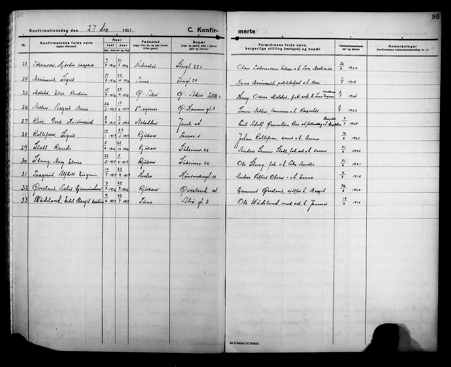 Rjukan kirkebøker, SAKO/A-294/G/Ga/L0004: Parish register (copy) no. 4, 1923-1932, p. 96