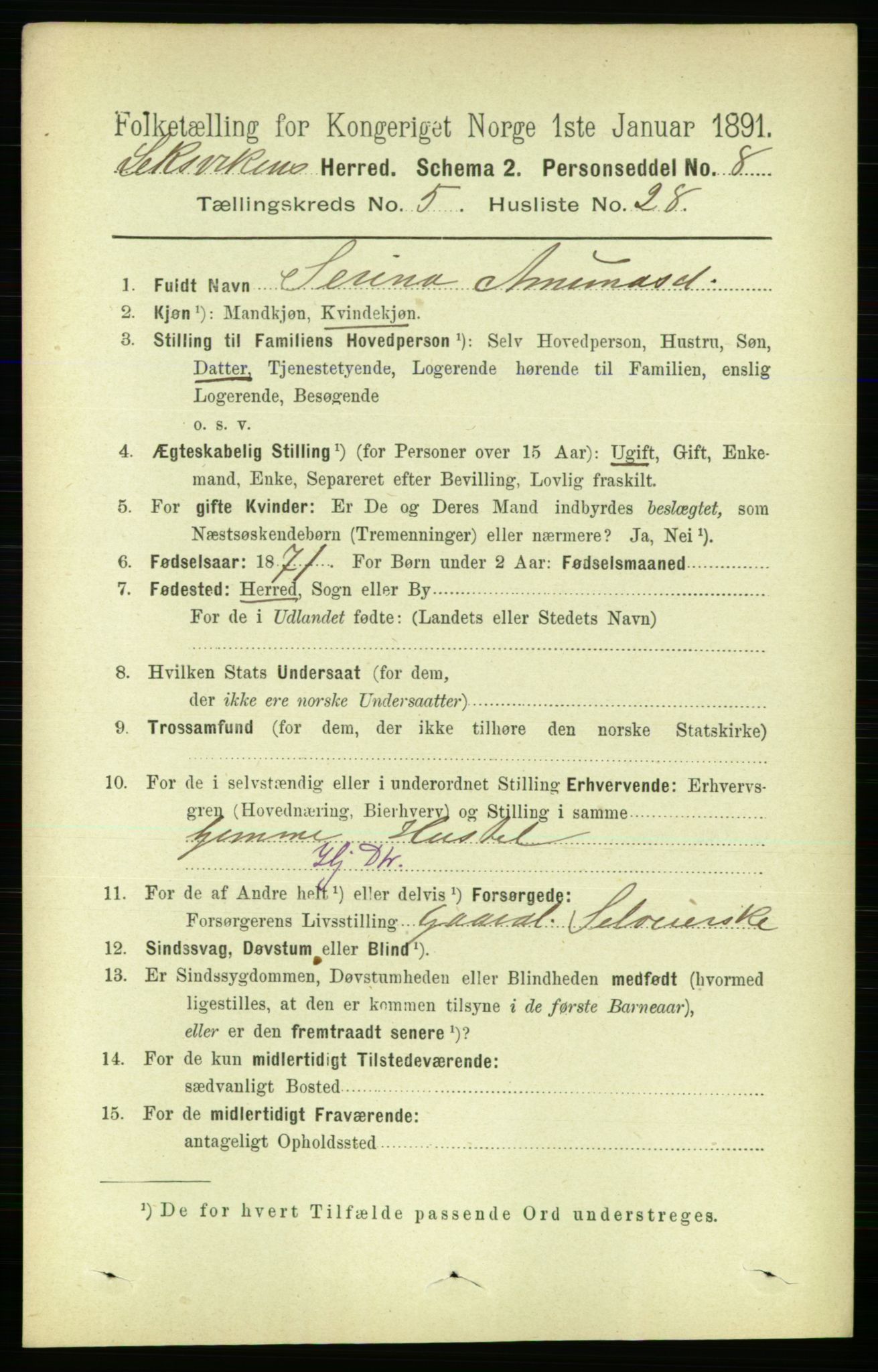 RA, 1891 census for 1718 Leksvik, 1891, p. 2748