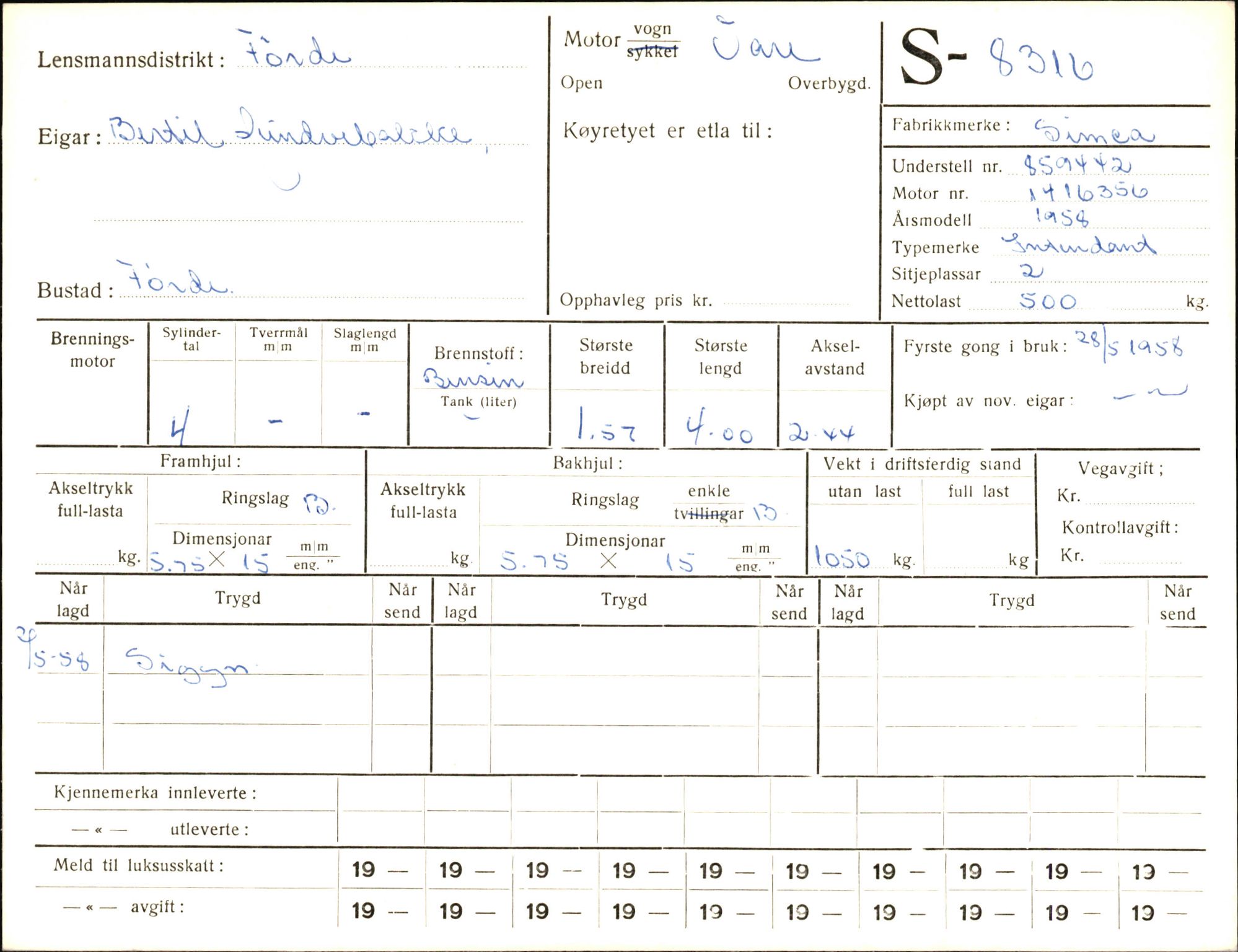 Statens vegvesen, Sogn og Fjordane vegkontor, AV/SAB-A-5301/4/F/L0006: Registerkort utmeldte Fjordane S8300-9500, 1930-1961, p. 30