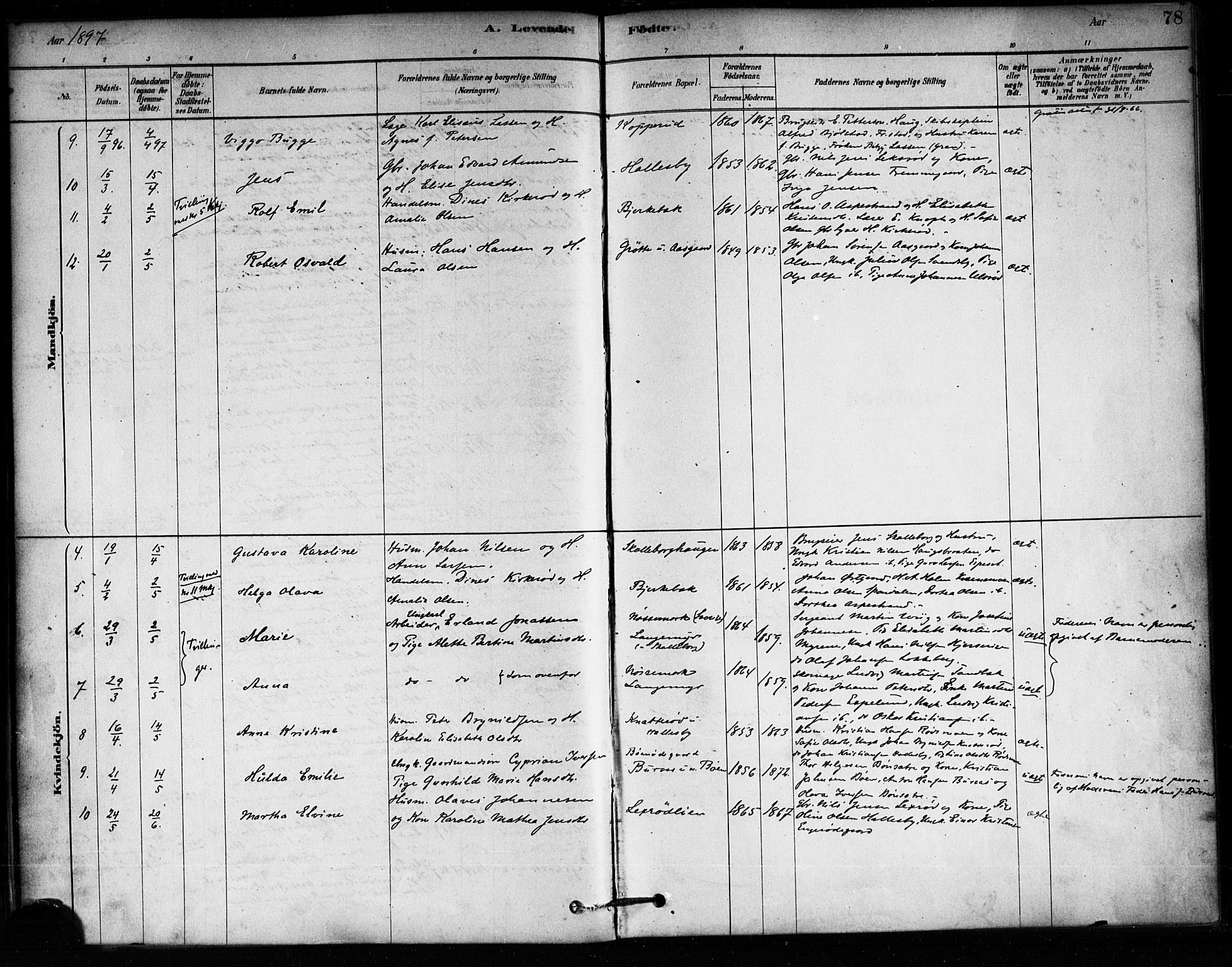 Aremark prestekontor Kirkebøker, AV/SAO-A-10899/F/Fa/L0005: Parish register (official) no. I 5, 1878-1897, p. 78