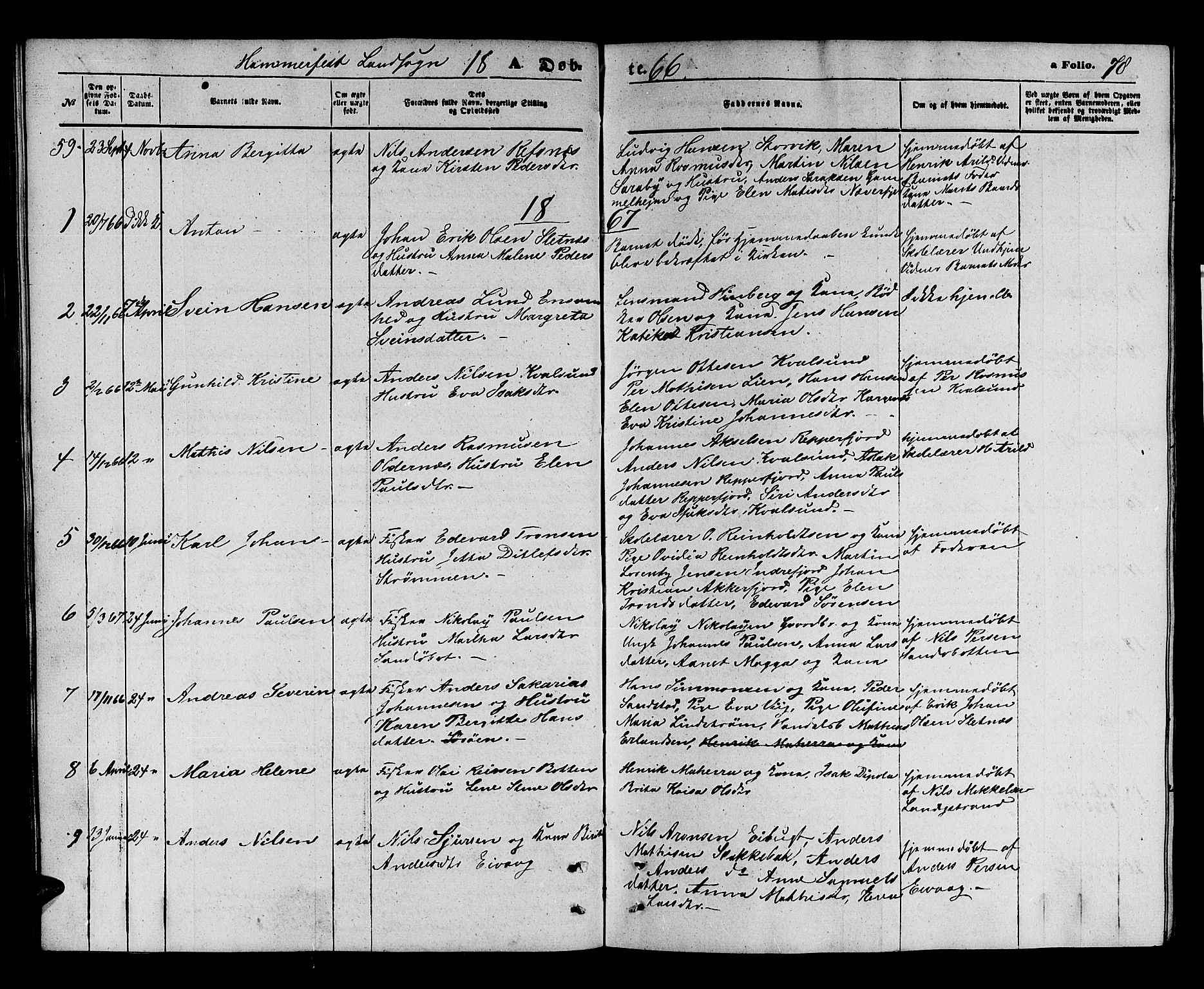 Hammerfest sokneprestkontor, SATØ/S-1347/H/Hb/L0003.klokk: Parish register (copy) no. 3 /2, 1863-1868, p. 78