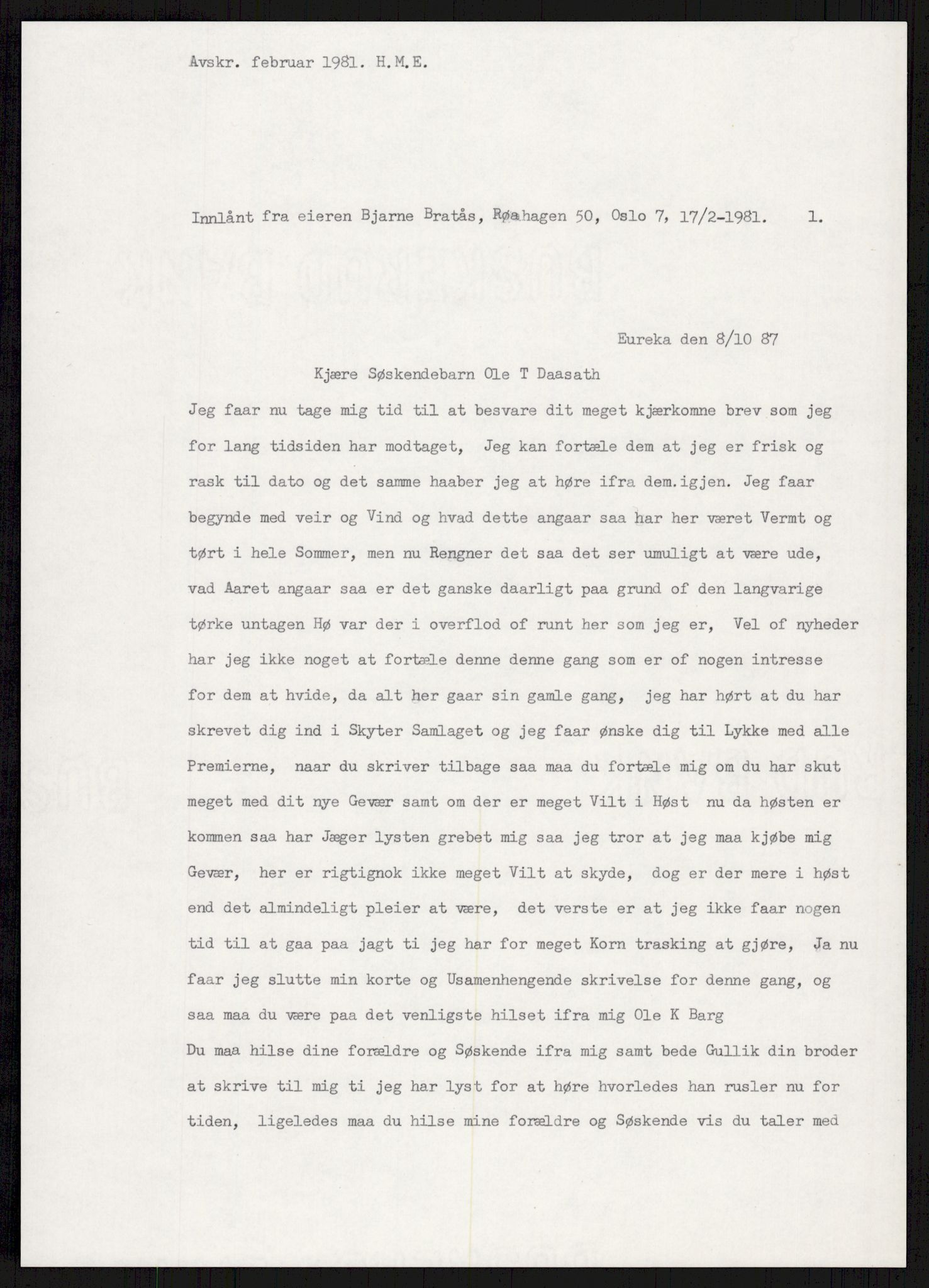 Samlinger til kildeutgivelse, Amerikabrevene, RA/EA-4057/F/L0017: Innlån fra Buskerud: Bratås, 1838-1914, p. 11