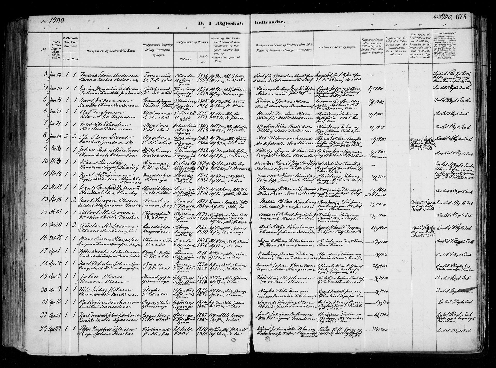 Fredrikstad domkirkes prestekontor Kirkebøker, AV/SAO-A-10906/F/Fa/L0004: Parish register (official) no. 4, 1878-1907, p. 674