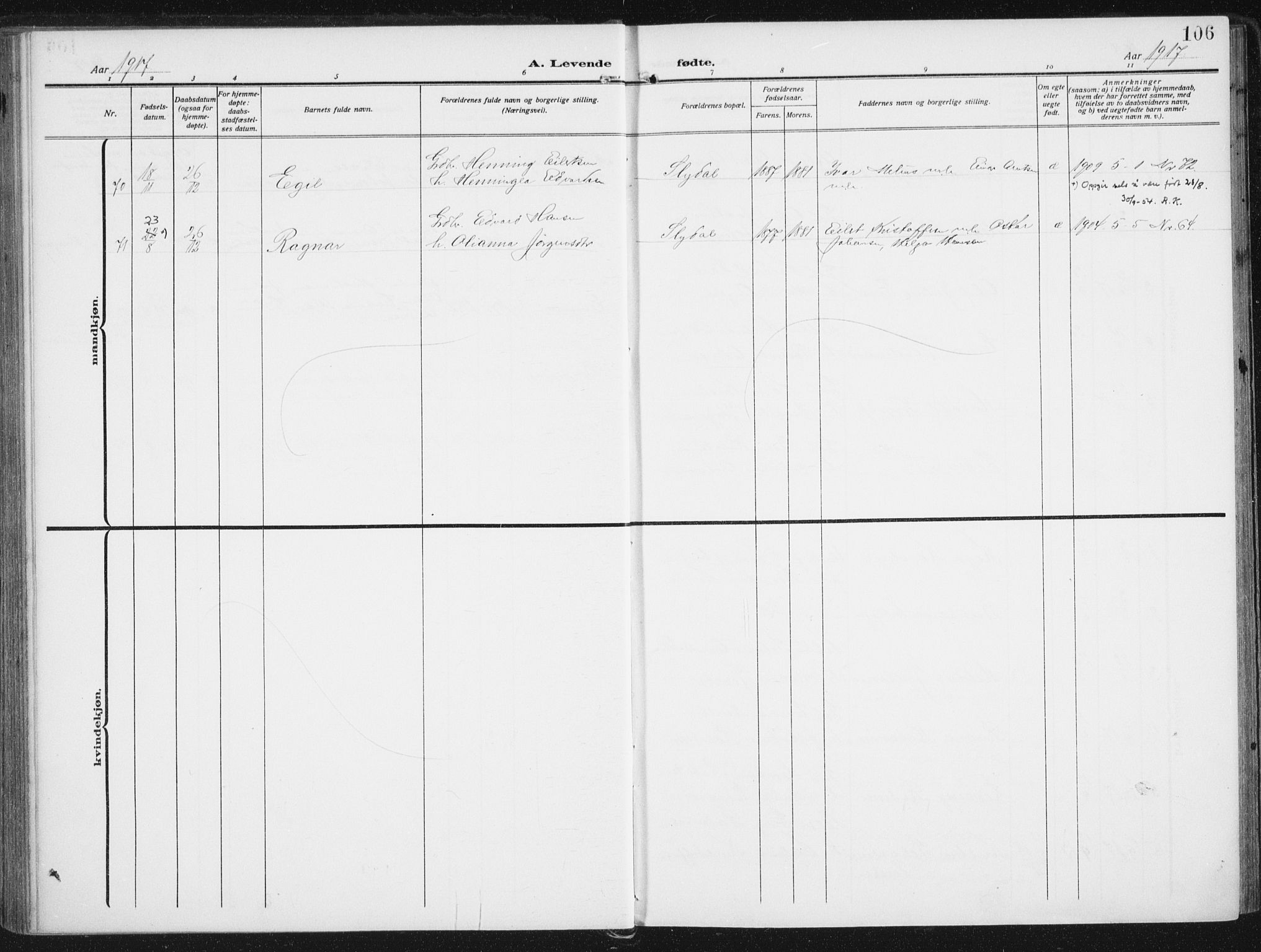 Ministerialprotokoller, klokkerbøker og fødselsregistre - Nordland, AV/SAT-A-1459/880/L1135: Parish register (official) no. 880A09, 1908-1919, p. 106