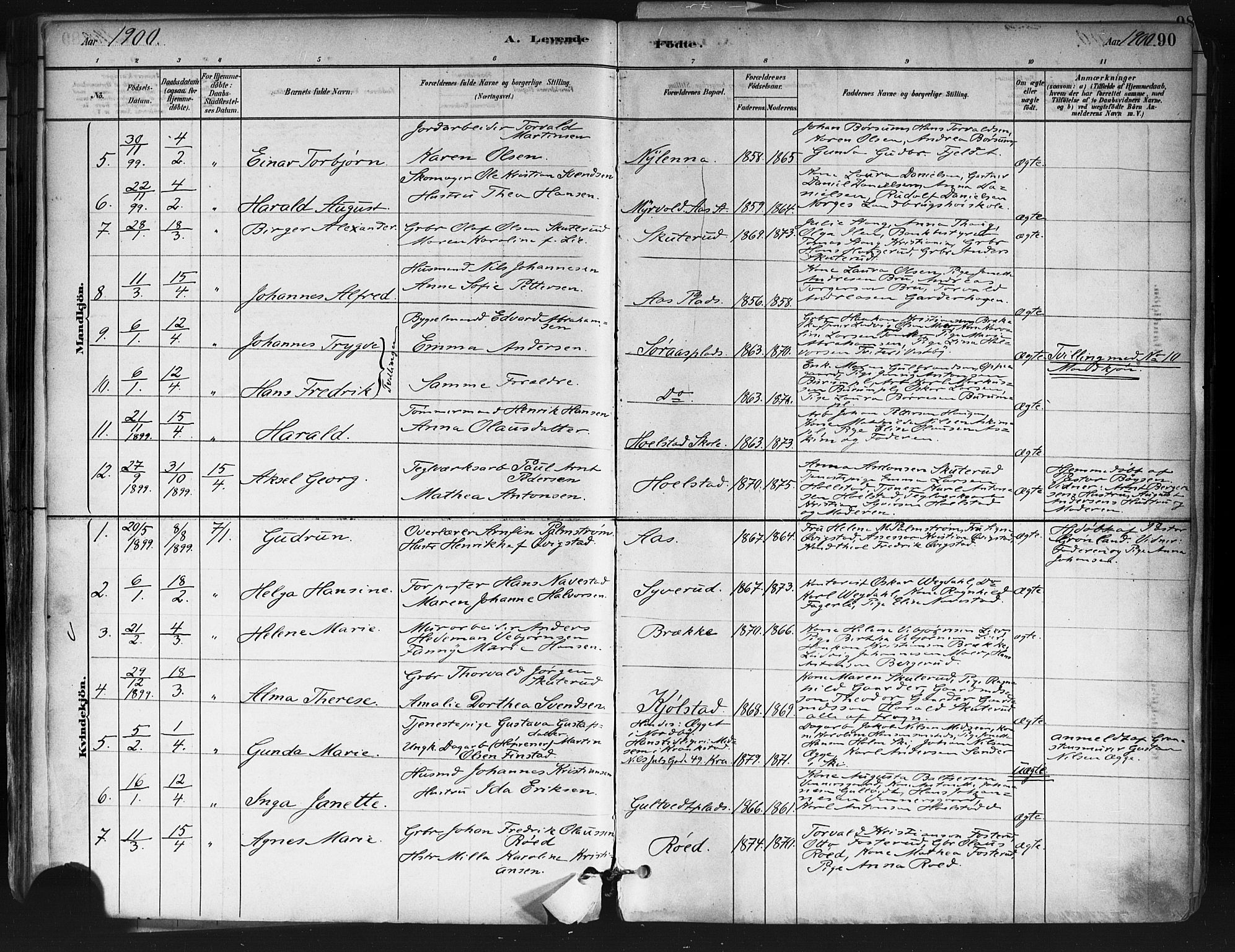 Ås prestekontor Kirkebøker, SAO/A-10894/F/Fa/L0009: Parish register (official) no. I 9, 1881-1900, p. 90