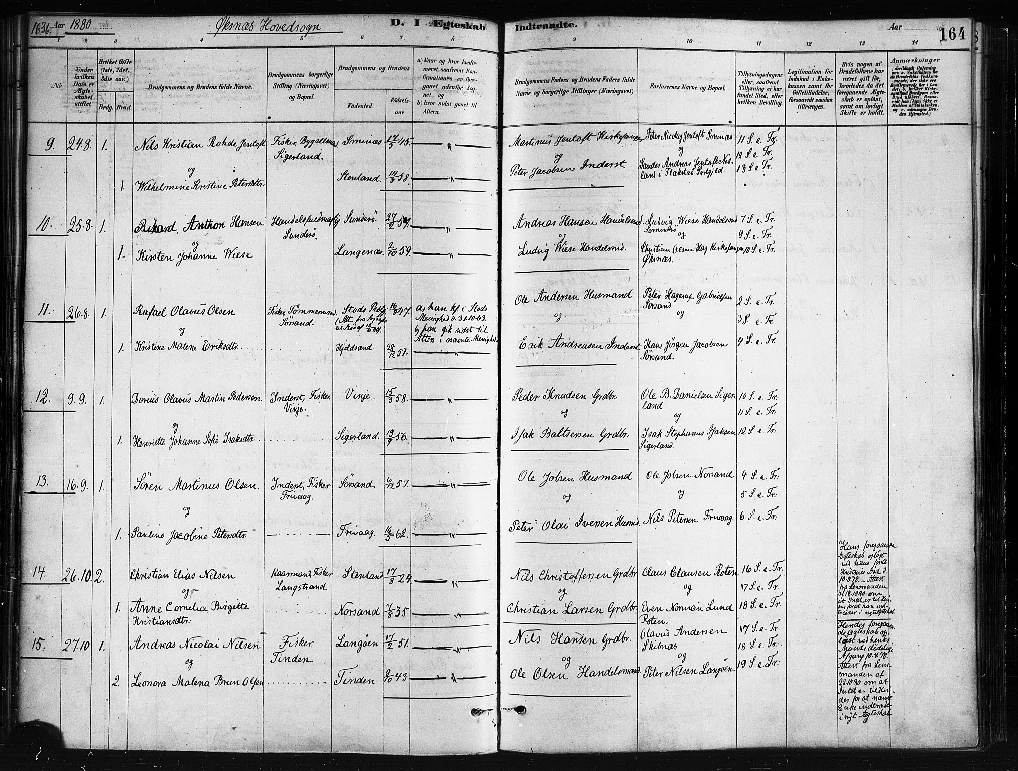 Ministerialprotokoller, klokkerbøker og fødselsregistre - Nordland, AV/SAT-A-1459/893/L1335: Parish register (official) no. 893A08 /1, 1878-1884, p. 164