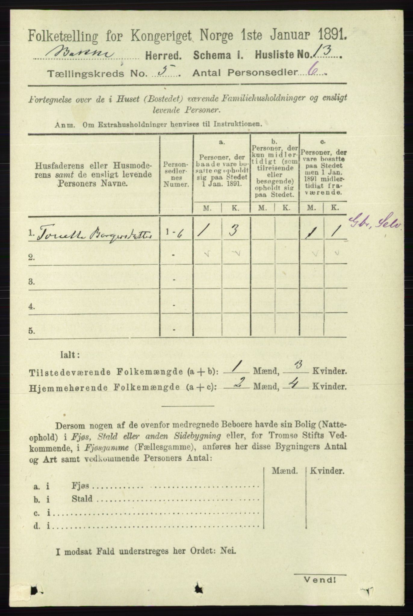 RA, 1891 census for 1045 Bakke, 1891, p. 1075