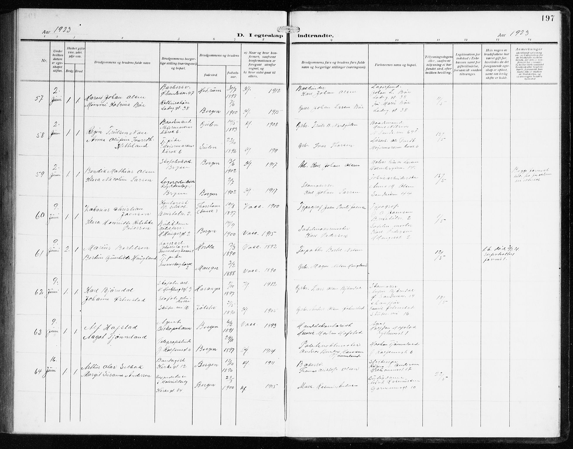 Sandviken Sokneprestembete, AV/SAB-A-77601/H/Ha/L0015: Parish register (official) no. D 2, 1911-1923, p. 197