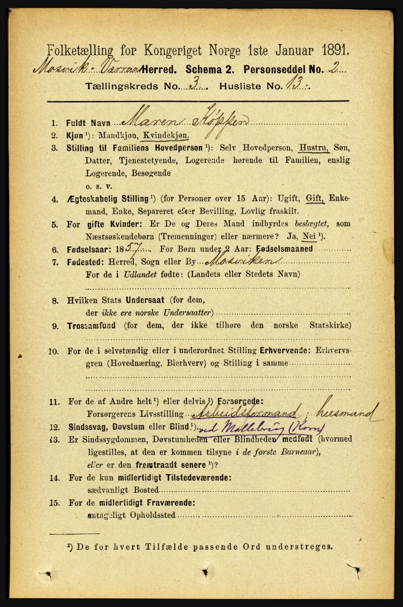 RA, 1891 census for 1723 Mosvik og Verran, 1891, p. 1000