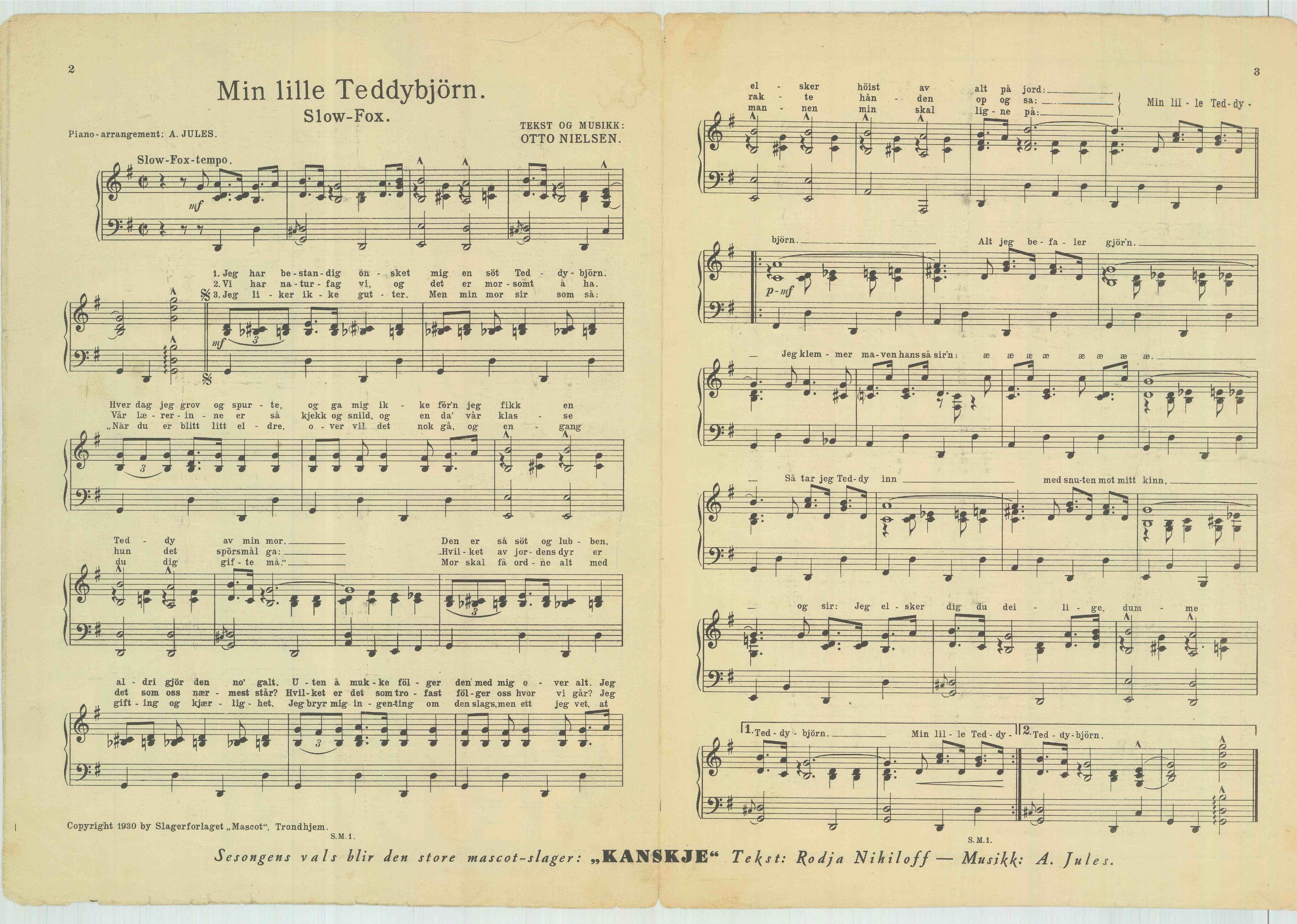 Otto Nielsen, TRKO/PA-1176/F/L0016/0200: Noter / Min lille Teddybjørn (2), 1930