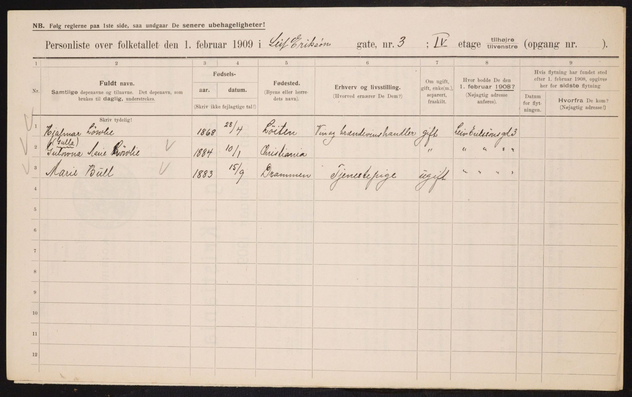 OBA, Municipal Census 1909 for Kristiania, 1909, p. 52427