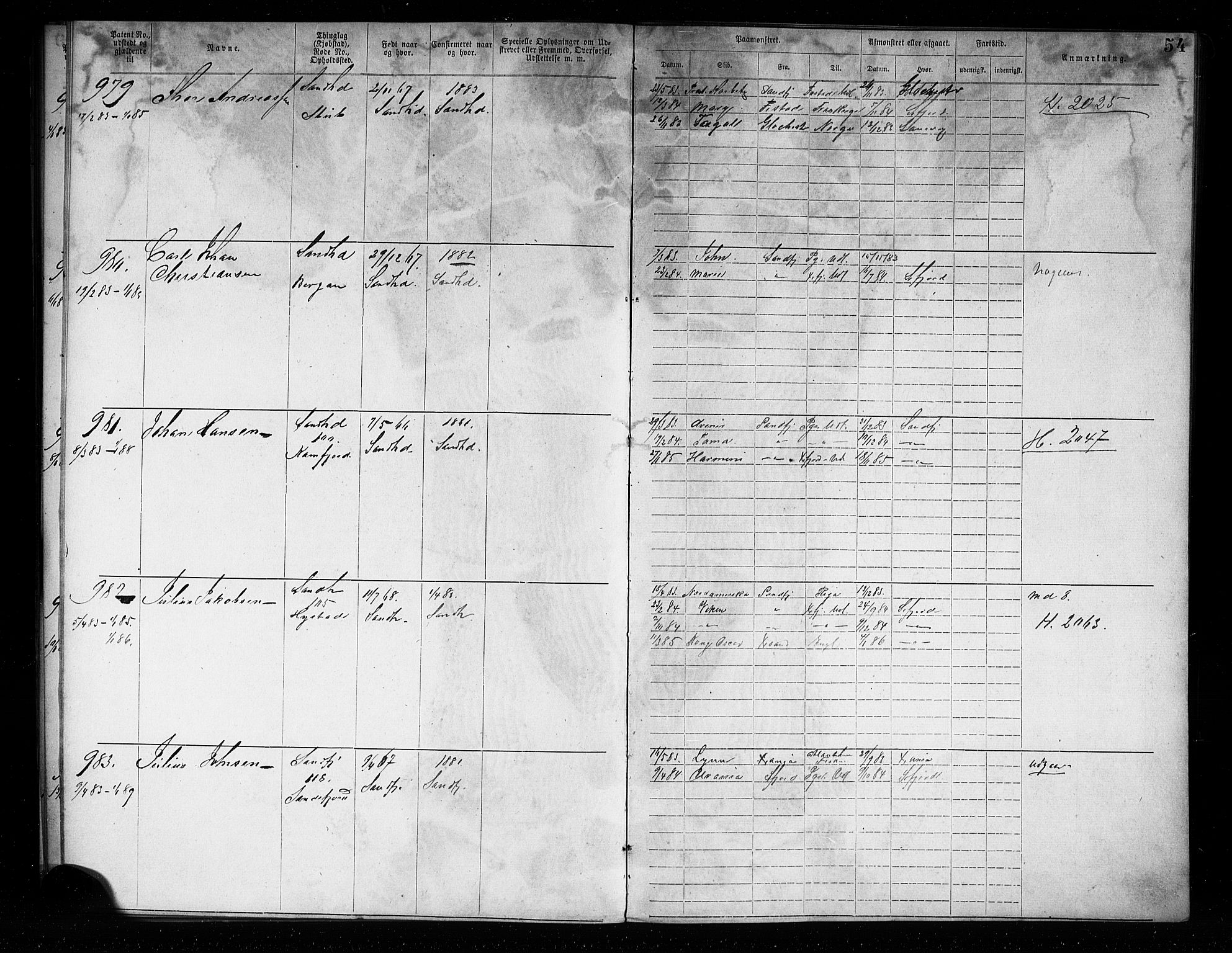 Sandefjord innrulleringskontor, AV/SAKO-A-788/F/Fa/L0004: Annotasjonsrulle, 1879-1889, p. 56