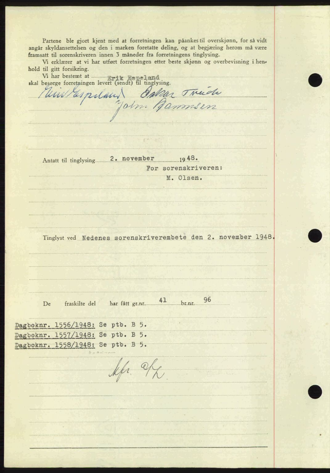 Nedenes sorenskriveri, AV/SAK-1221-0006/G/Gb/Gba/L0059: Mortgage book no. A11, 1948-1948, Diary no: : 1555/1948