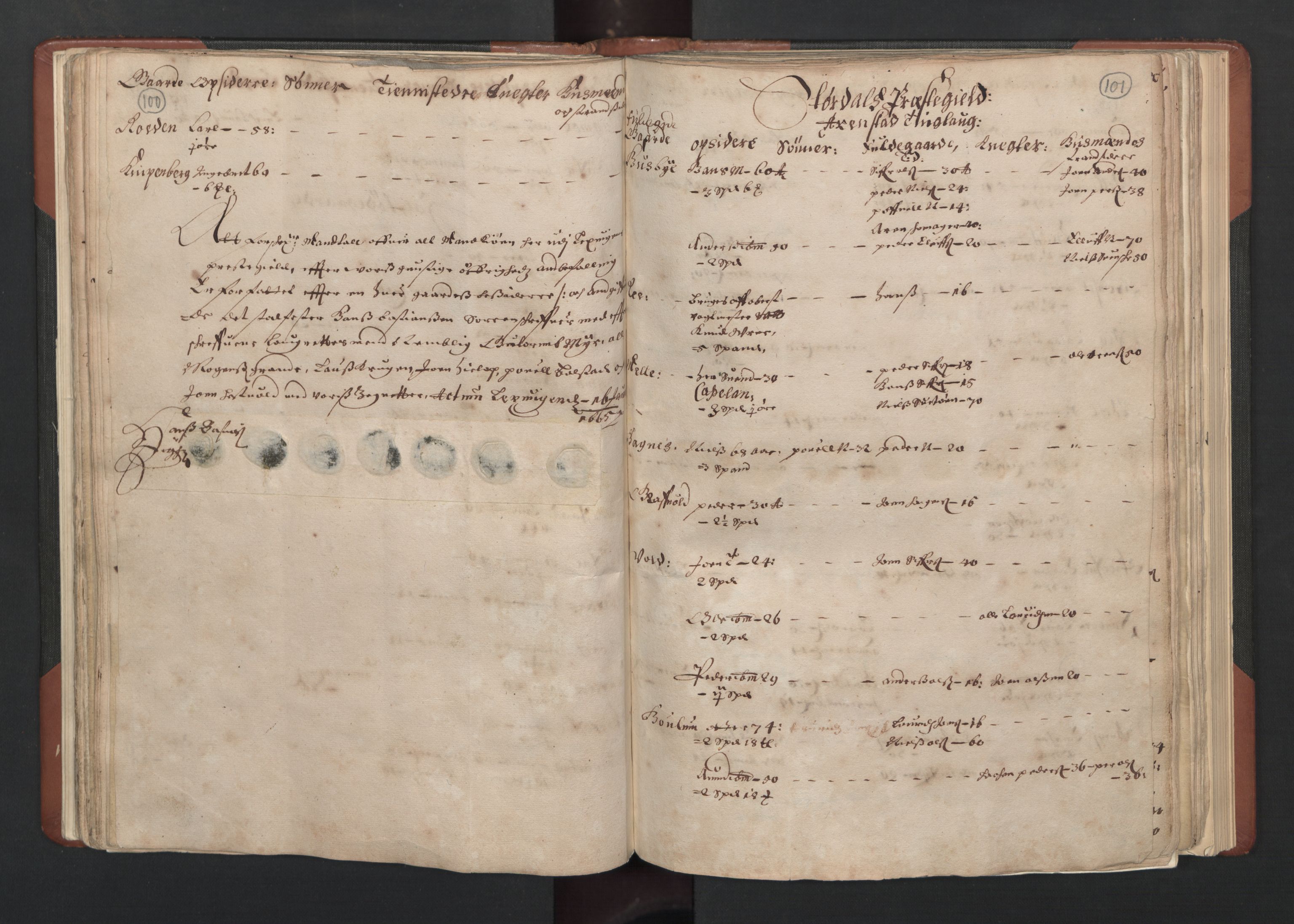 RA, Bailiff's Census 1664-1666, no. 19: Fosen fogderi, Inderøy fogderi, Selbu fogderi, Namdal fogderi and Stjørdal fogderi, 1664-1665, p. 100-101