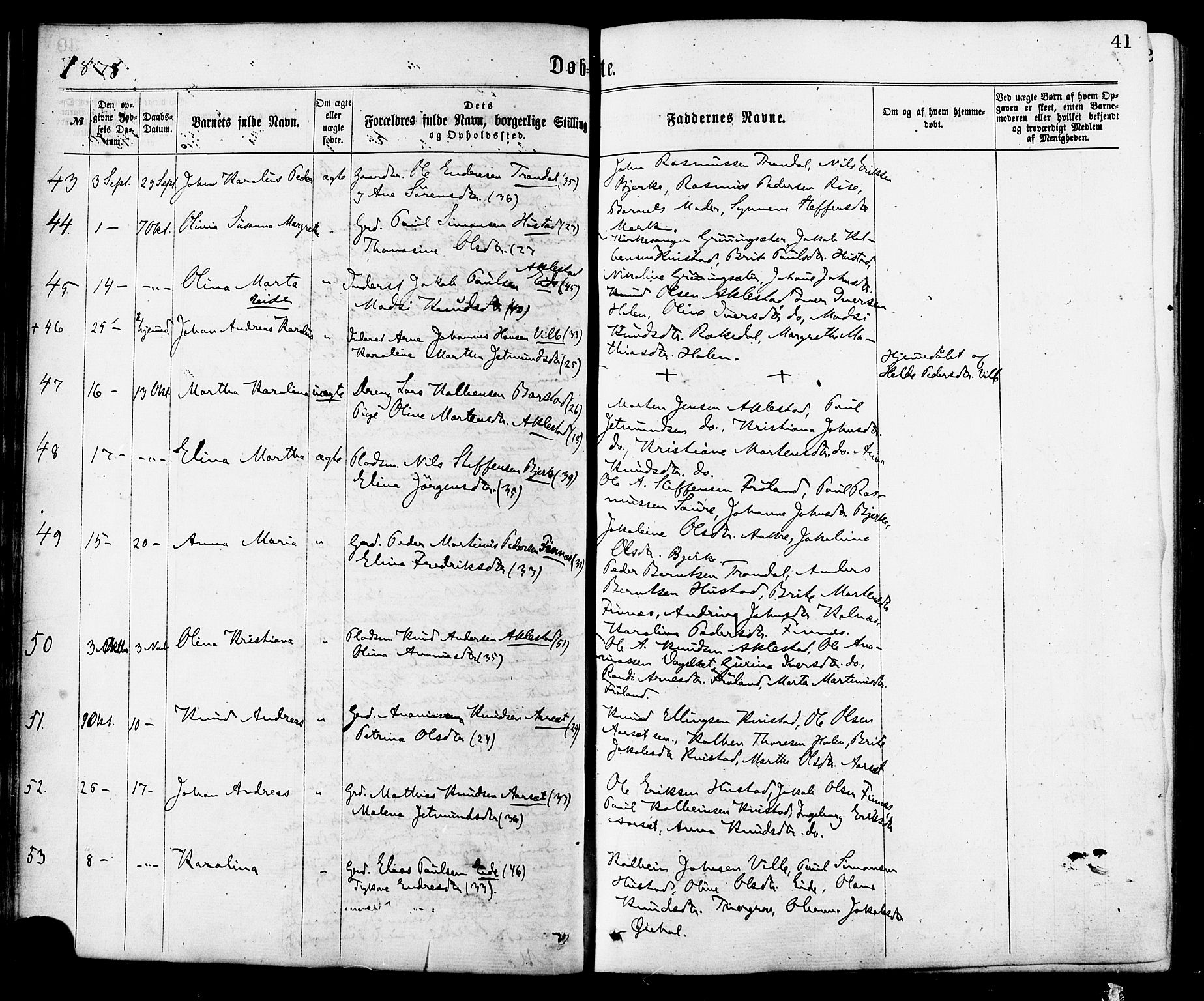 Ministerialprotokoller, klokkerbøker og fødselsregistre - Møre og Romsdal, SAT/A-1454/515/L0210: Parish register (official) no. 515A06, 1868-1885, p. 41