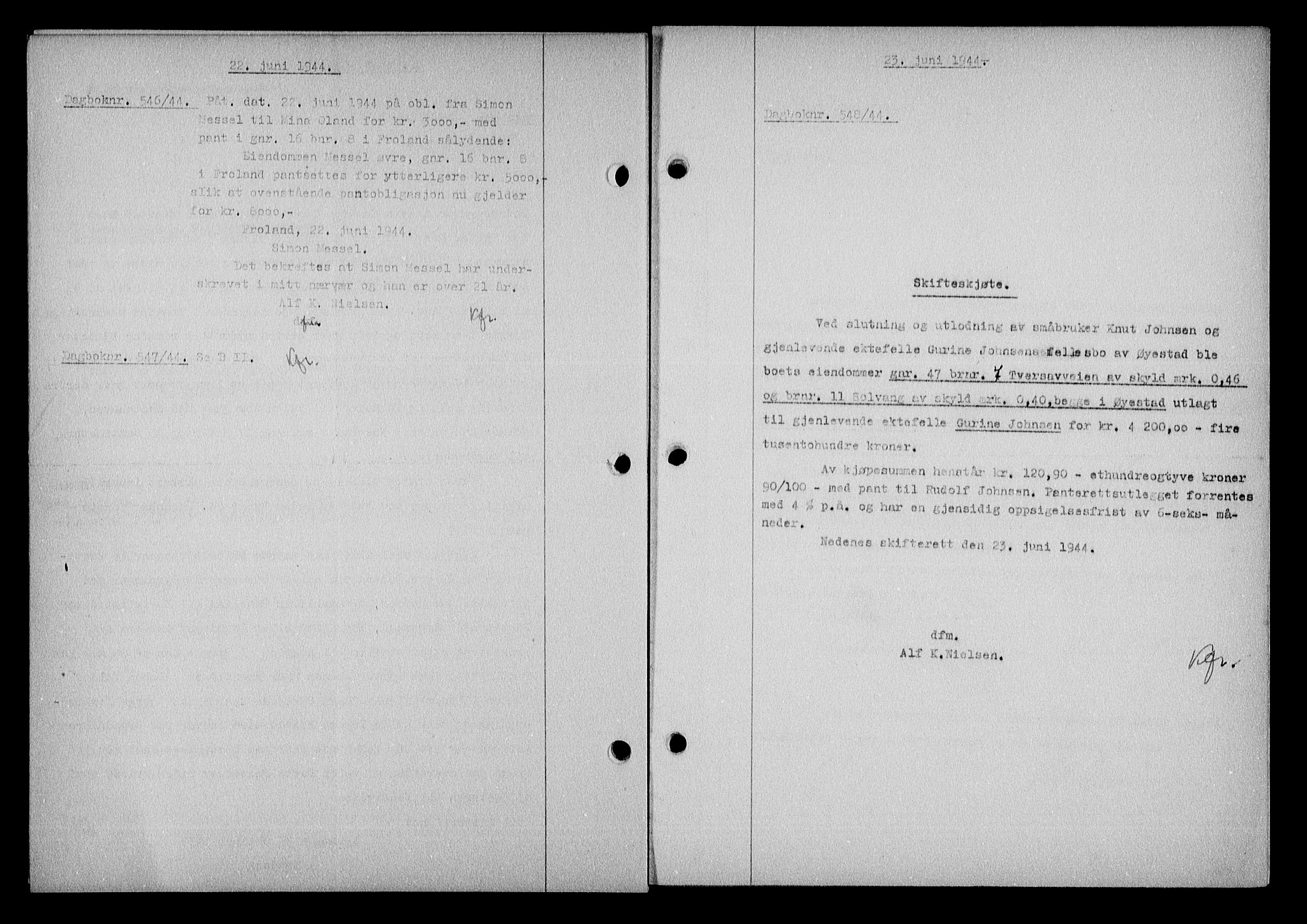Nedenes sorenskriveri, SAK/1221-0006/G/Gb/Gba/L0051: Mortgage book no. A-V, 1943-1944, Diary no: : 548/1944