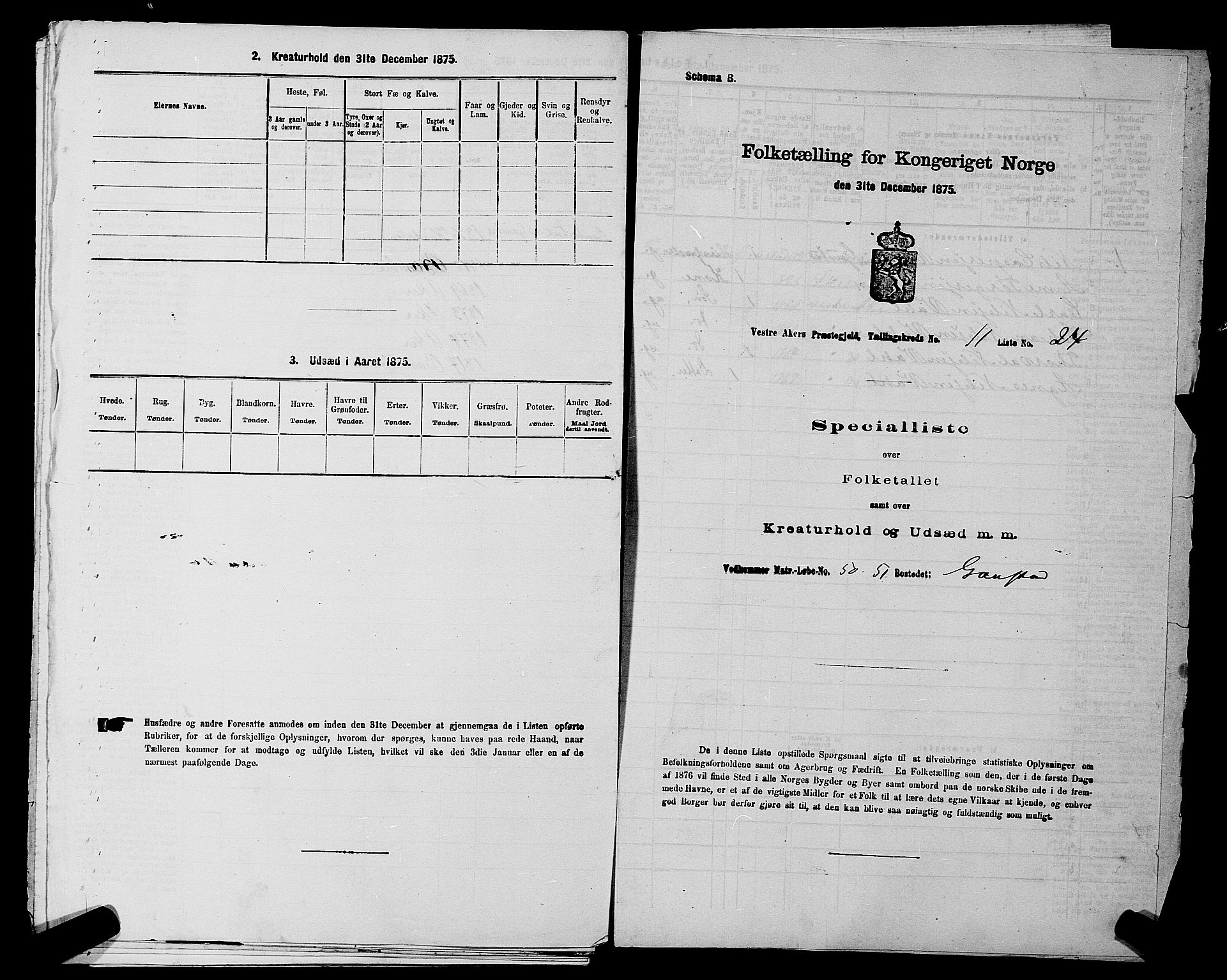 RA, 1875 census for 0218aP Vestre Aker, 1875, p. 1914