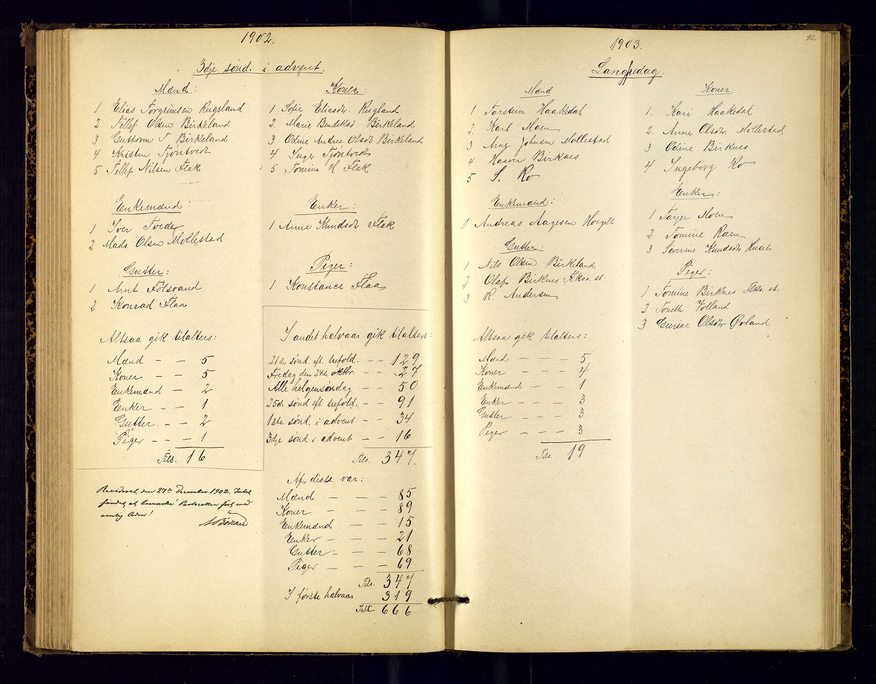 Birkenes sokneprestkontor, SAK/1111-0004/F/Fc/L0008: Communicants register no. C-8, 1891-1915, p. 92