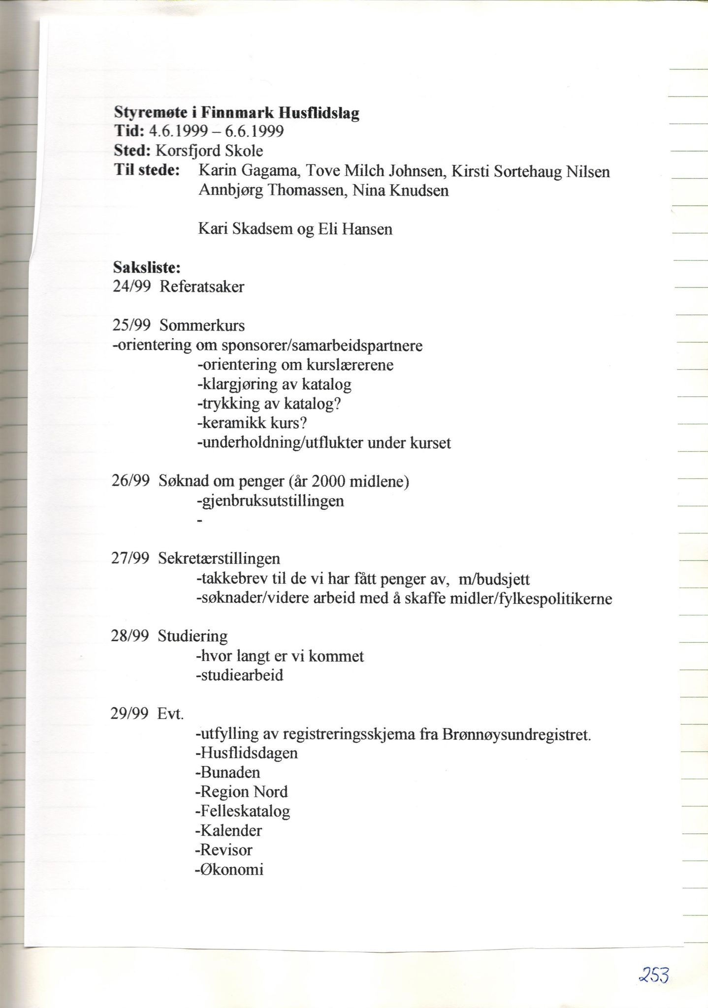 Finnmark Husflidslag, FMFB/A-1134/A/L0004: Møtebok, 1995-2000, p. 259