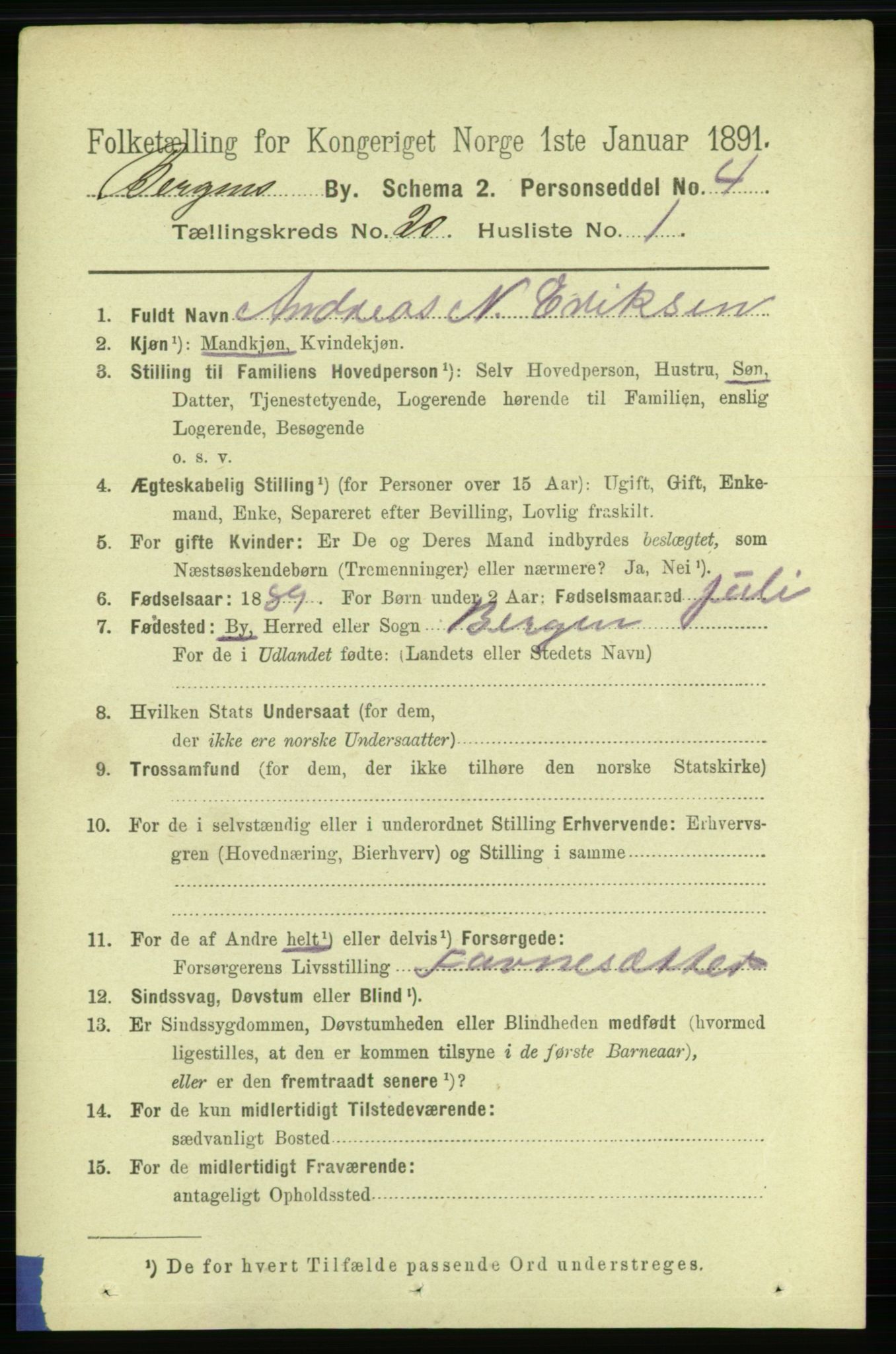 RA, 1891 Census for 1301 Bergen, 1891, p. 28002