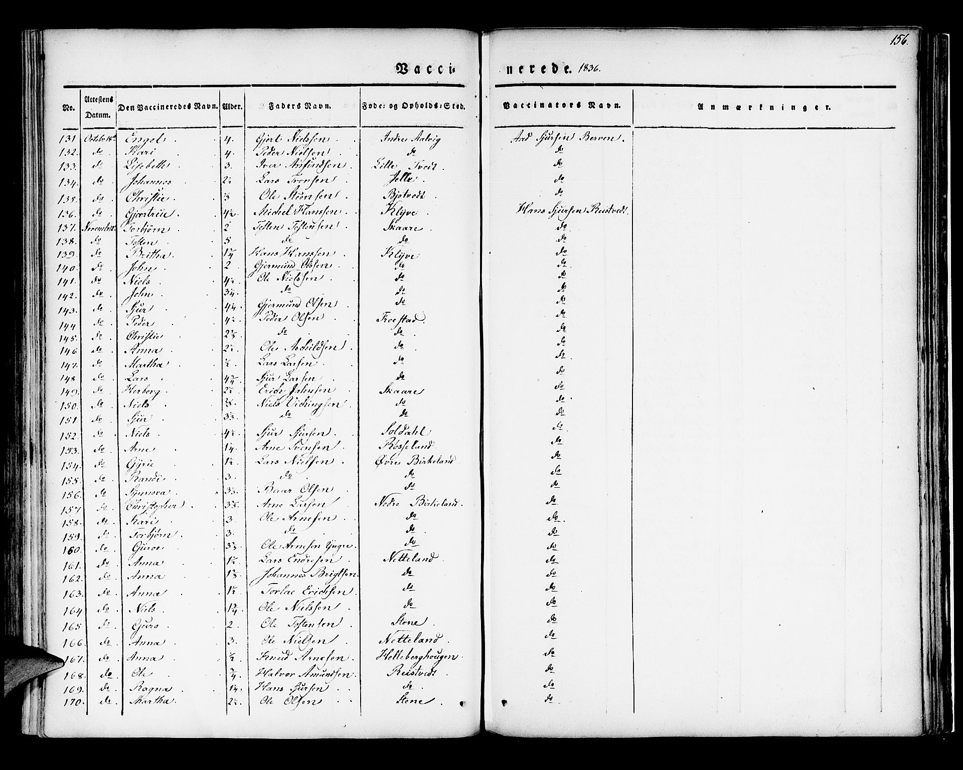 Kvam sokneprestembete, AV/SAB-A-76201/H/Haa: Parish register (official) no. A 7, 1832-1843, p. 156