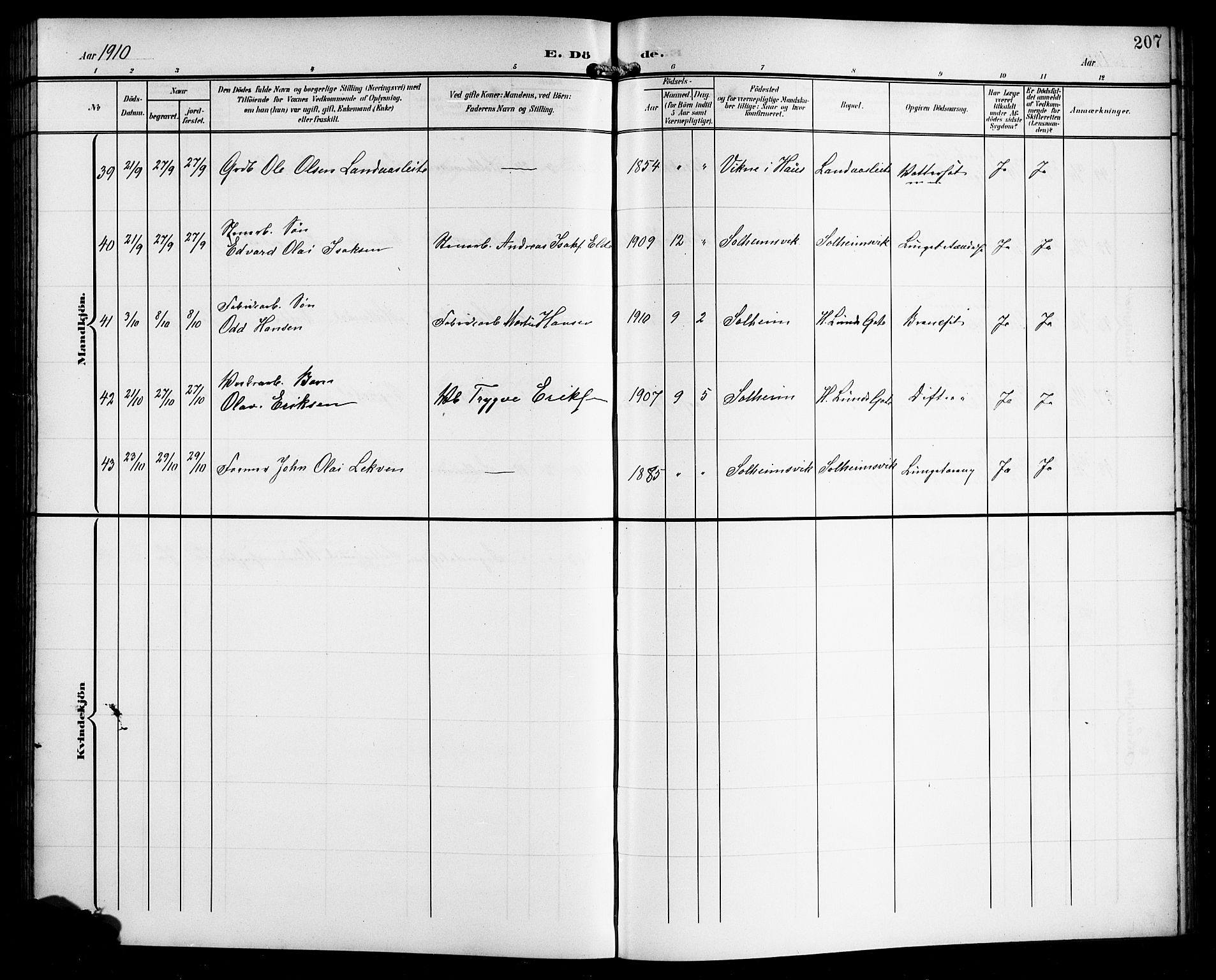 Årstad Sokneprestembete, AV/SAB-A-79301/H/Hab/L0018: Parish register (copy) no. C 1, 1902-1919, p. 207